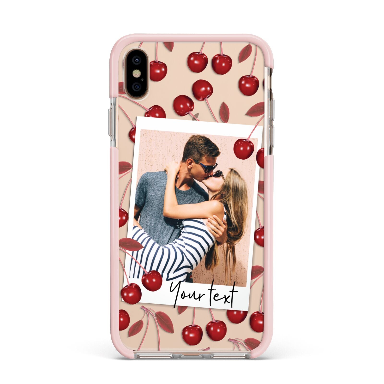 Personalised Photo Cherry Apple iPhone Xs Max Impact Case Pink Edge on Gold Phone