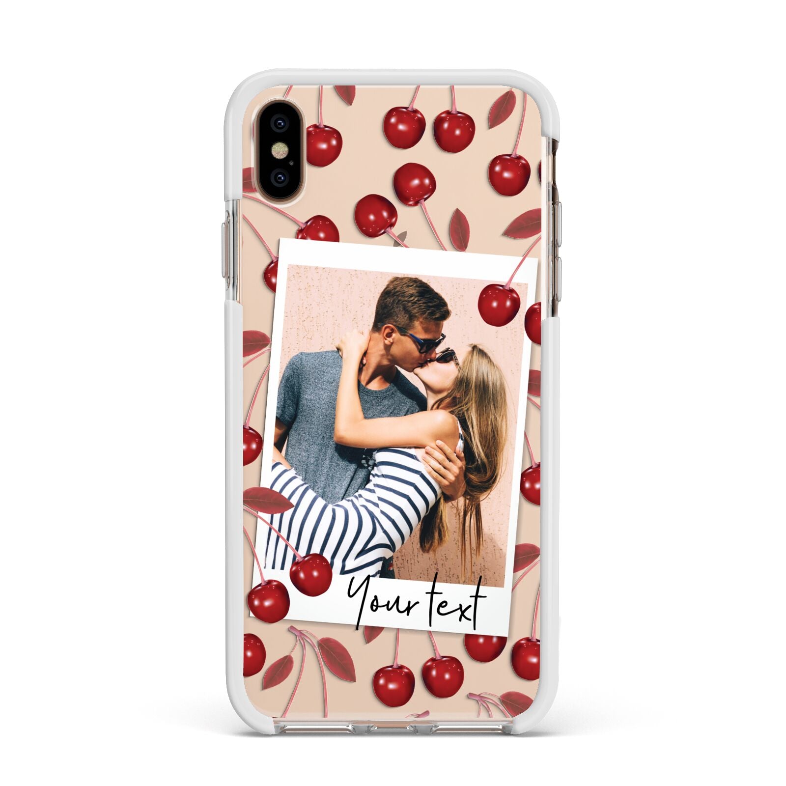 Personalised Photo Cherry Apple iPhone Xs Max Impact Case White Edge on Gold Phone