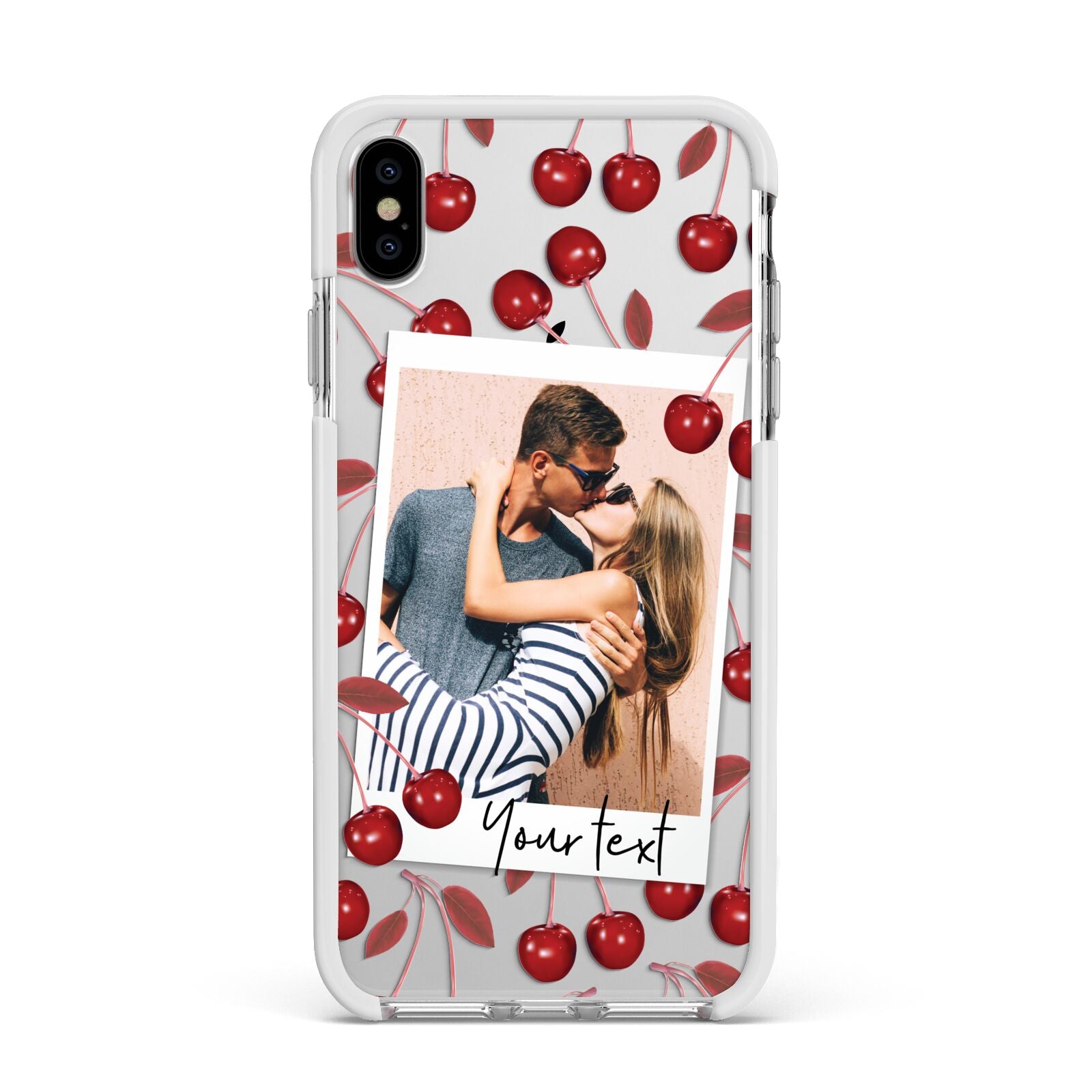 Personalised Photo Cherry Apple iPhone Xs Max Impact Case White Edge on Silver Phone