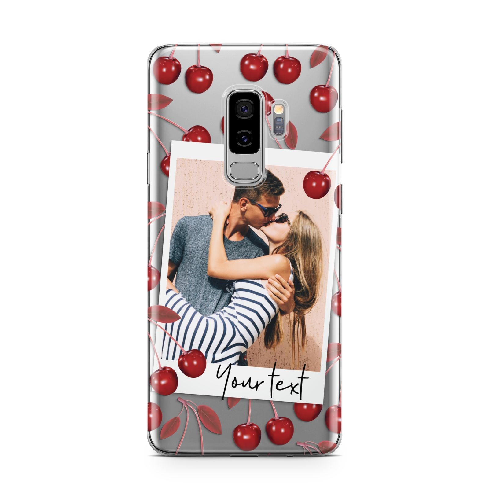 Personalised Photo Cherry Samsung Galaxy S9 Plus Case on Silver phone