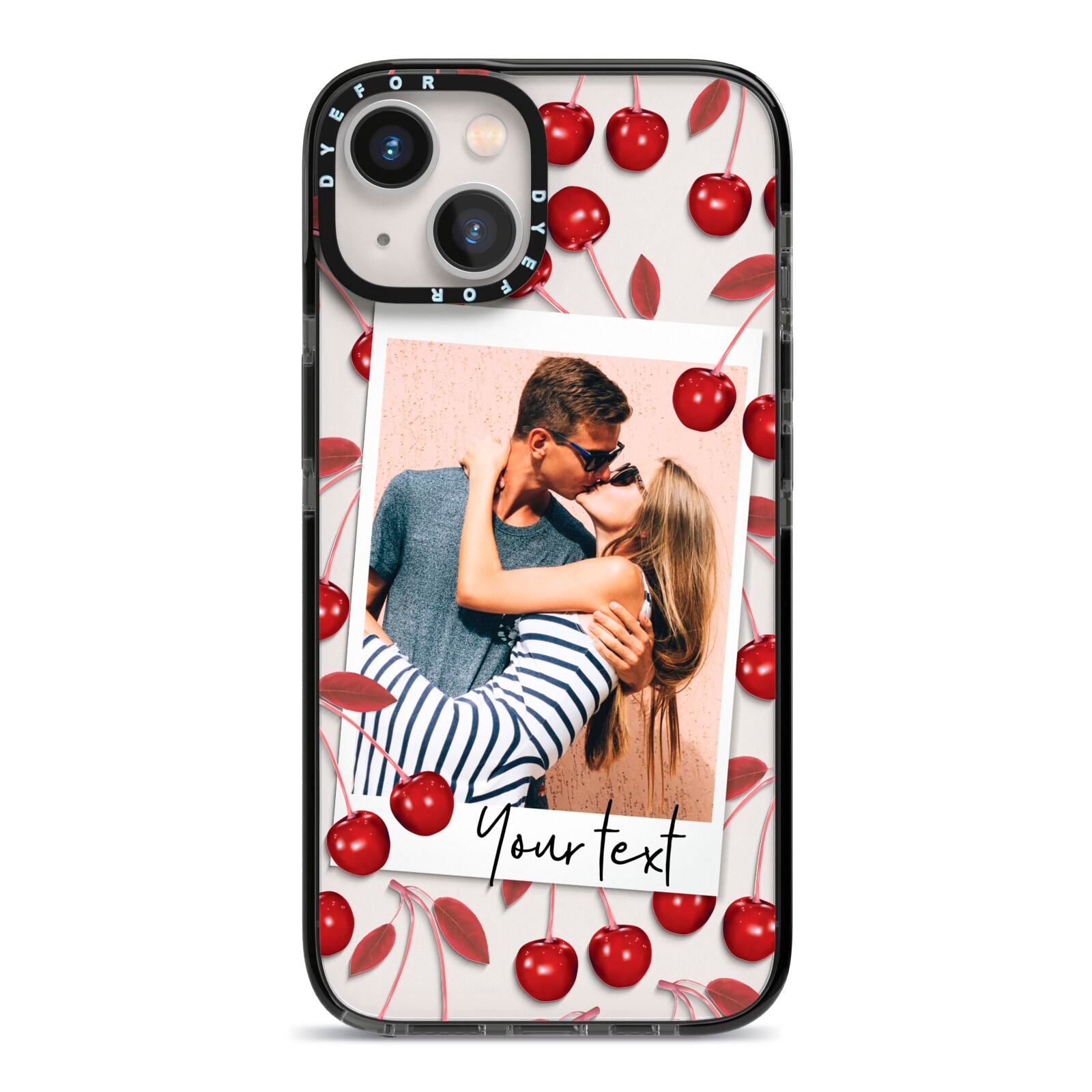 Personalised Photo Cherry iPhone 13 Black Impact Case on Silver phone