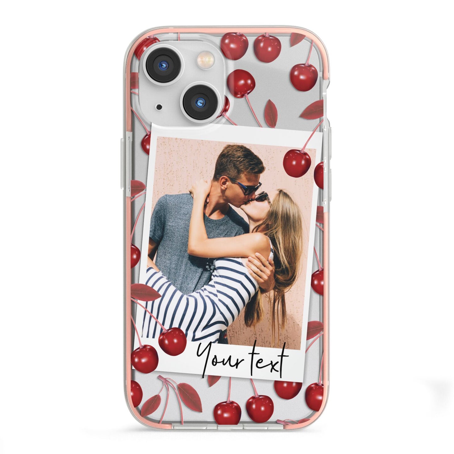 Personalised Photo Cherry iPhone 13 Mini TPU Impact Case with Pink Edges