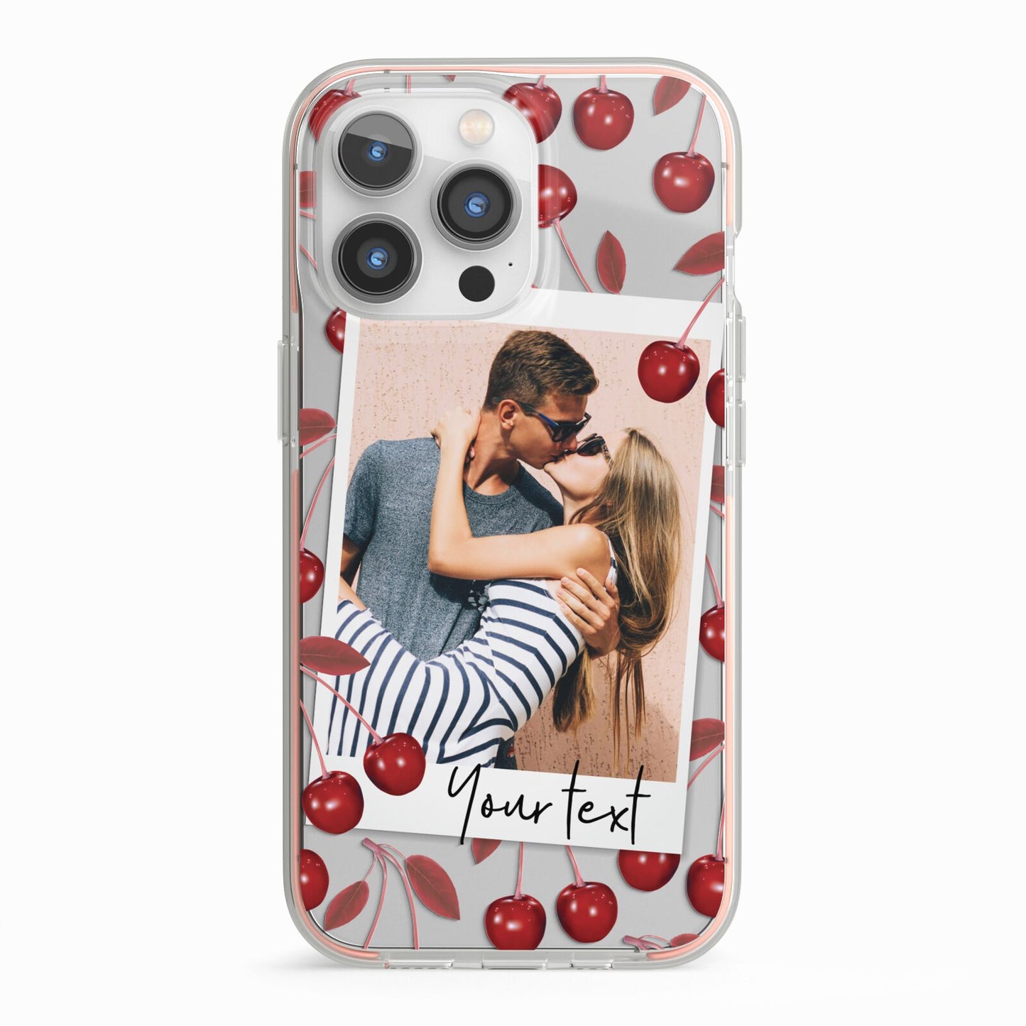 Personalised Photo Cherry iPhone 13 Pro TPU Impact Case with Pink Edges