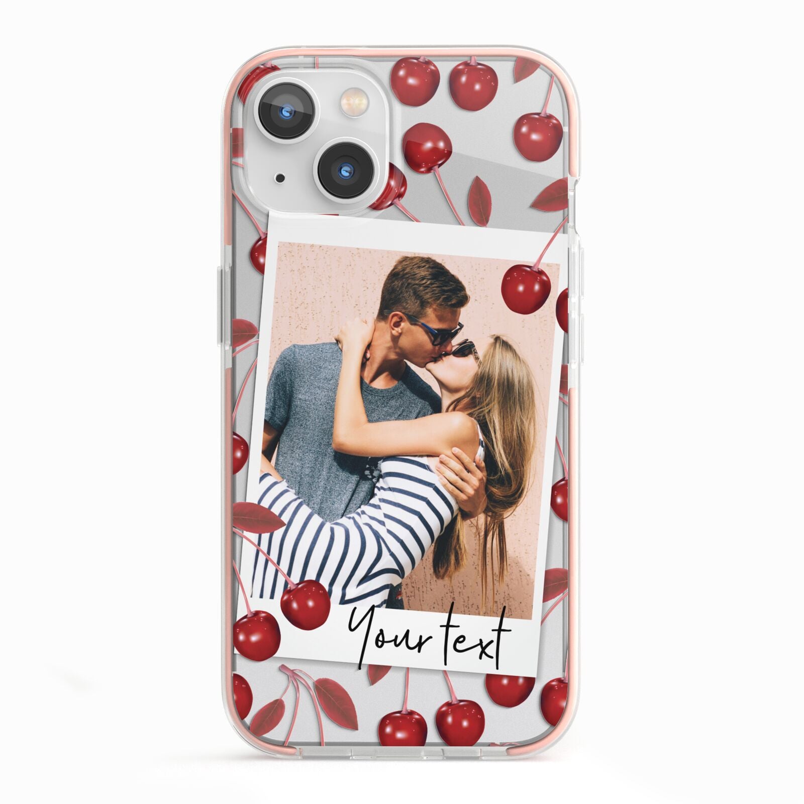 Personalised Photo Cherry iPhone 13 TPU Impact Case with Pink Edges