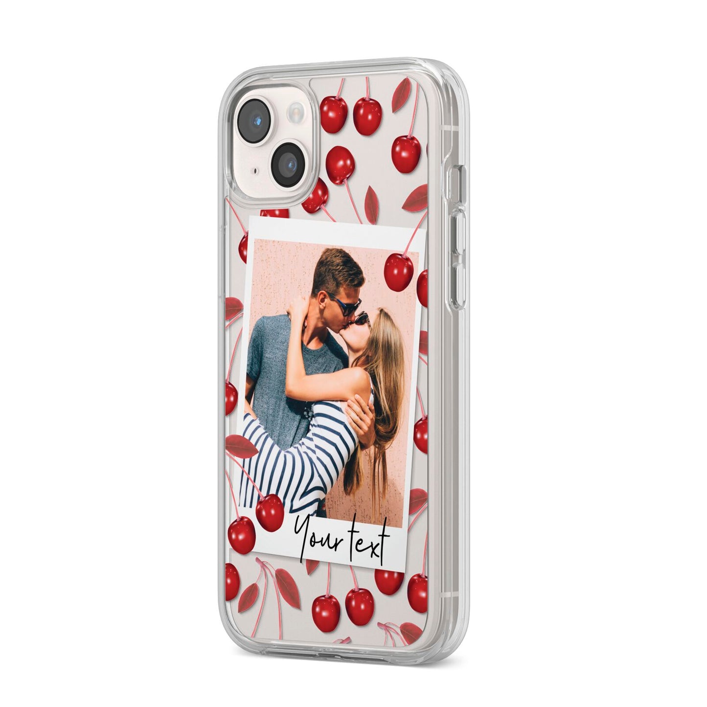 Personalised Photo Cherry iPhone 14 Plus Clear Tough Case Starlight Angled Image