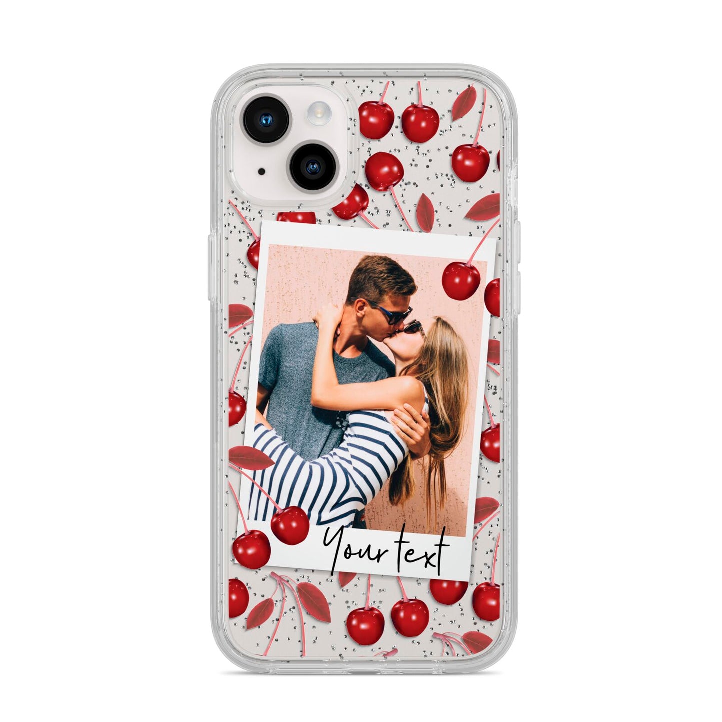 Personalised Photo Cherry iPhone 14 Plus Glitter Tough Case Starlight