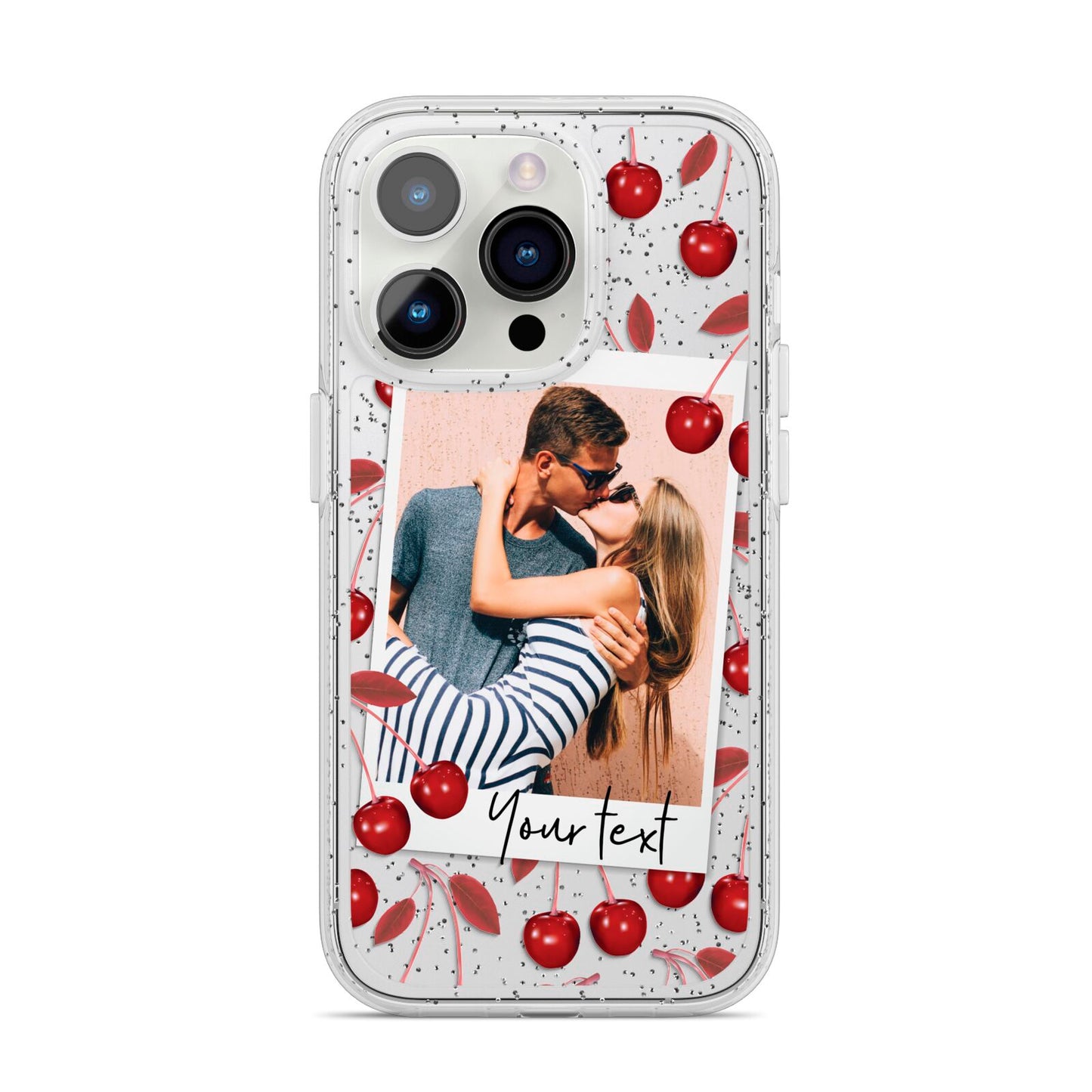Personalised Photo Cherry iPhone 14 Pro Glitter Tough Case Silver