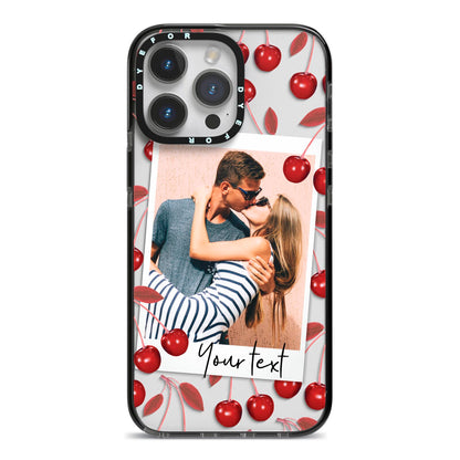 Personalised Photo Cherry iPhone 14 Pro Max Black Impact Case on Silver phone
