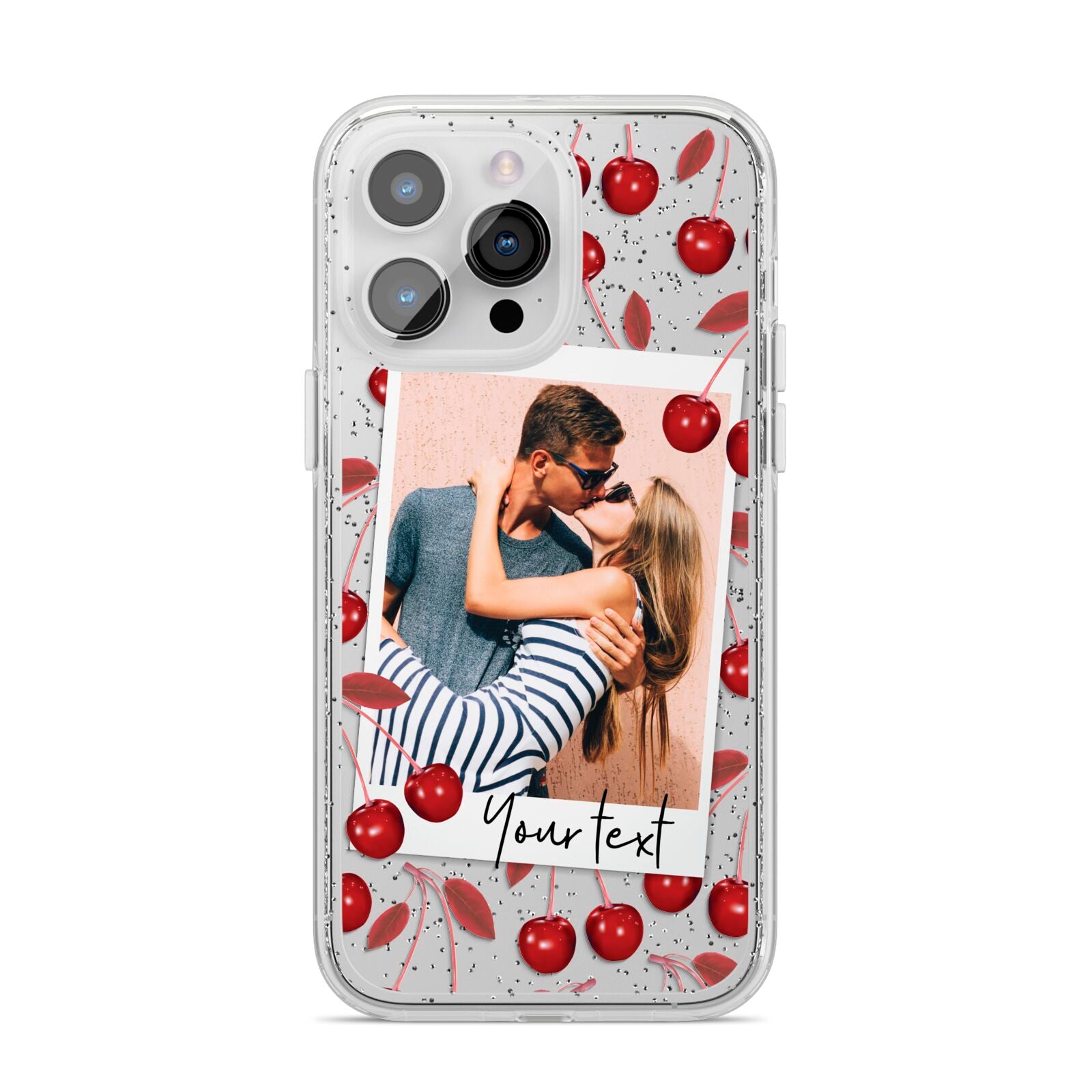 Personalised Photo Cherry iPhone 14 Pro Max Glitter Tough Case Silver