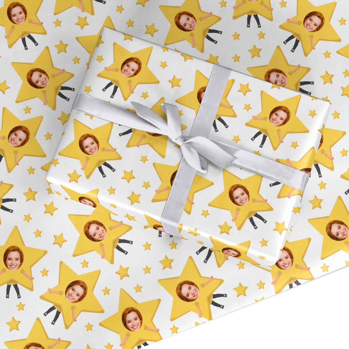 Personalised Photo Face Christmas Star Custom Wrapping Paper