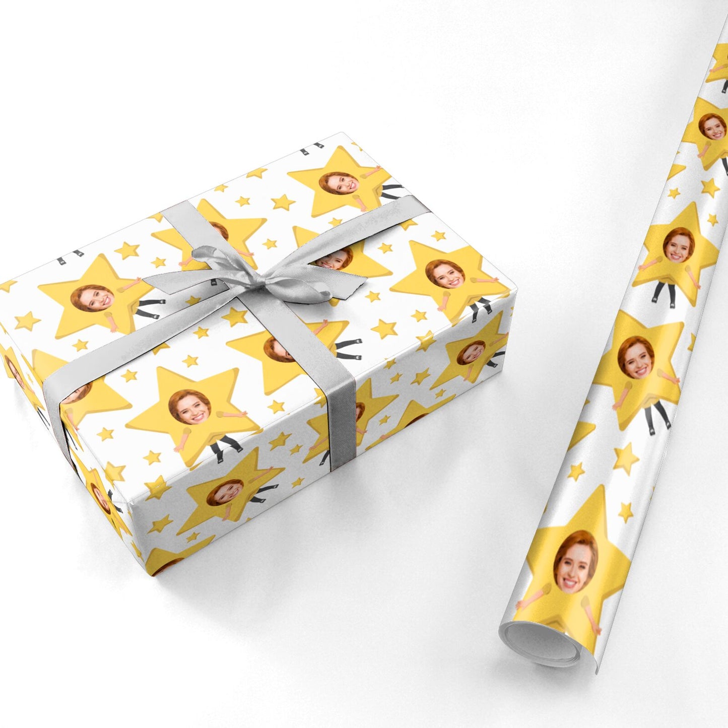 Personalised Photo Face Christmas Star Personalised Wrapping Paper