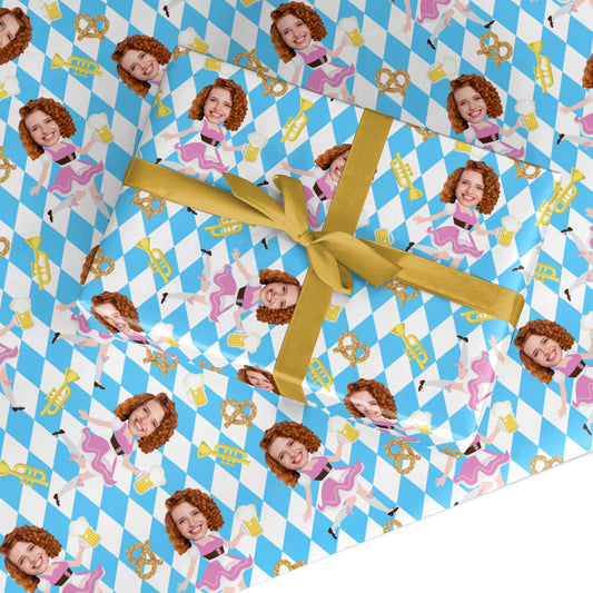 Personalised Photo Face Dirndl Oktoberfest Custom Wrapping Paper