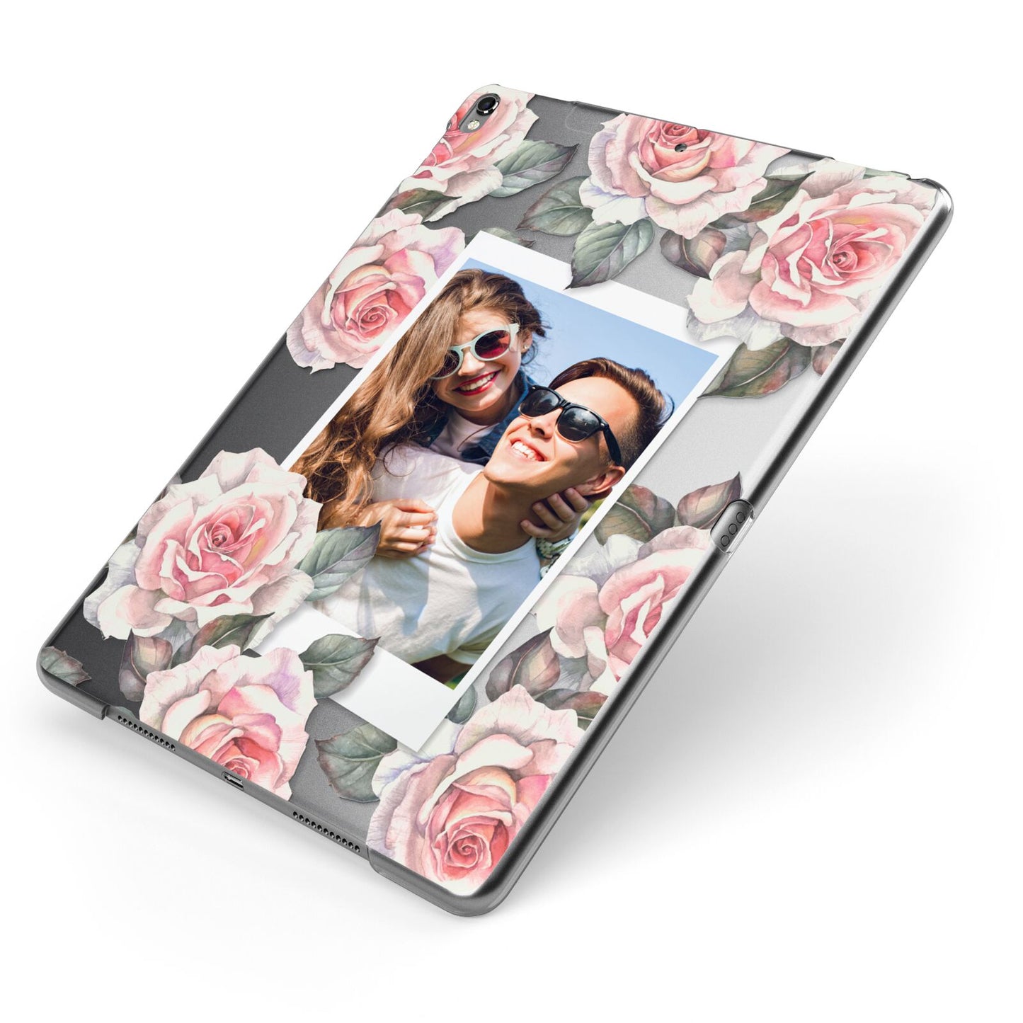 Personalised Photo Floral Apple iPad Case on Grey iPad Side View