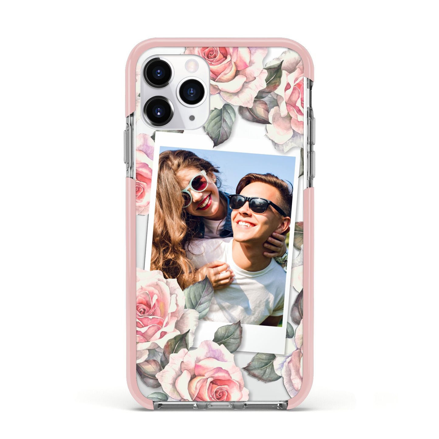 Personalised Photo Floral Apple iPhone 11 Pro in Silver with Pink Impact Case