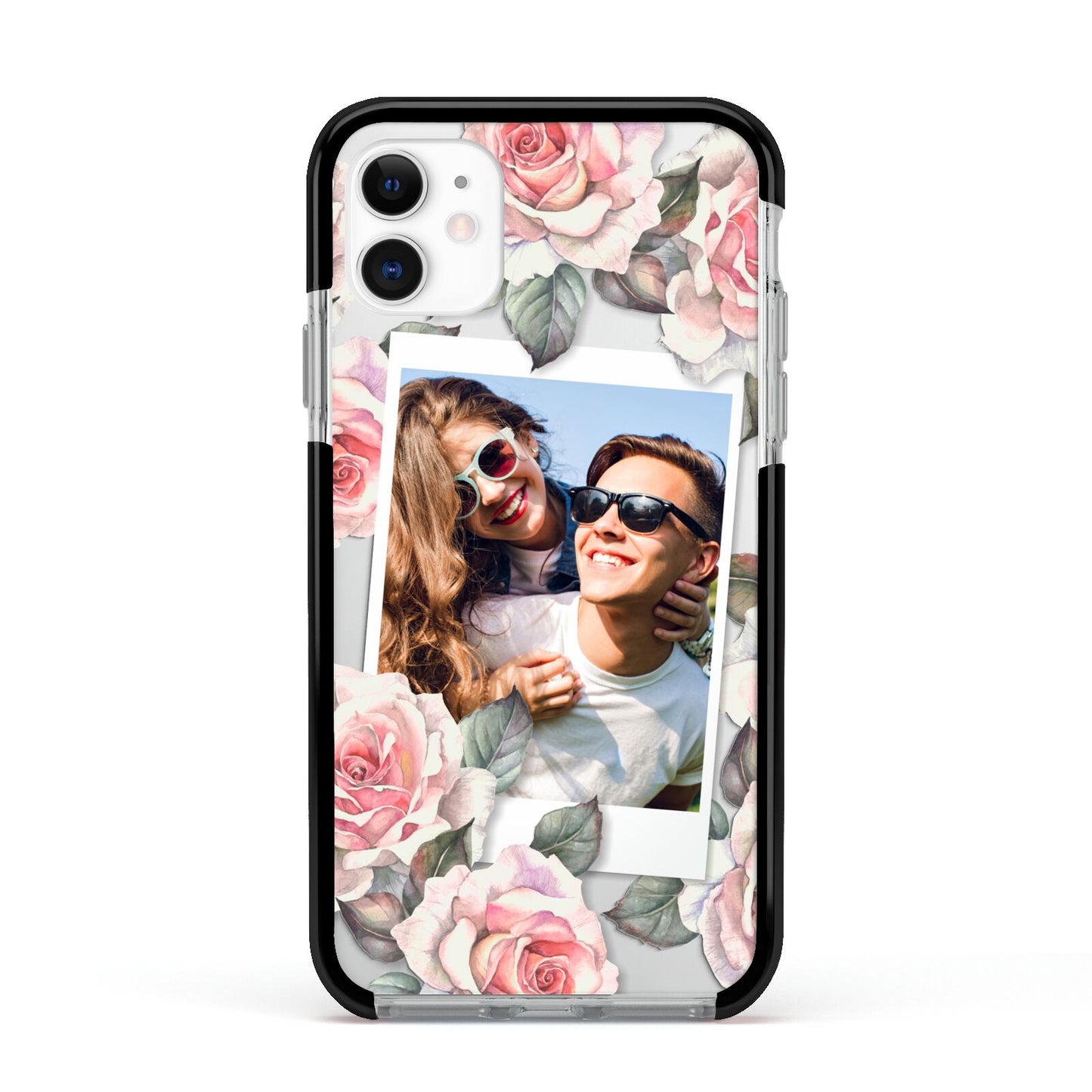 Personalised Photo Floral Apple iPhone 11 in White with Black Impact Case