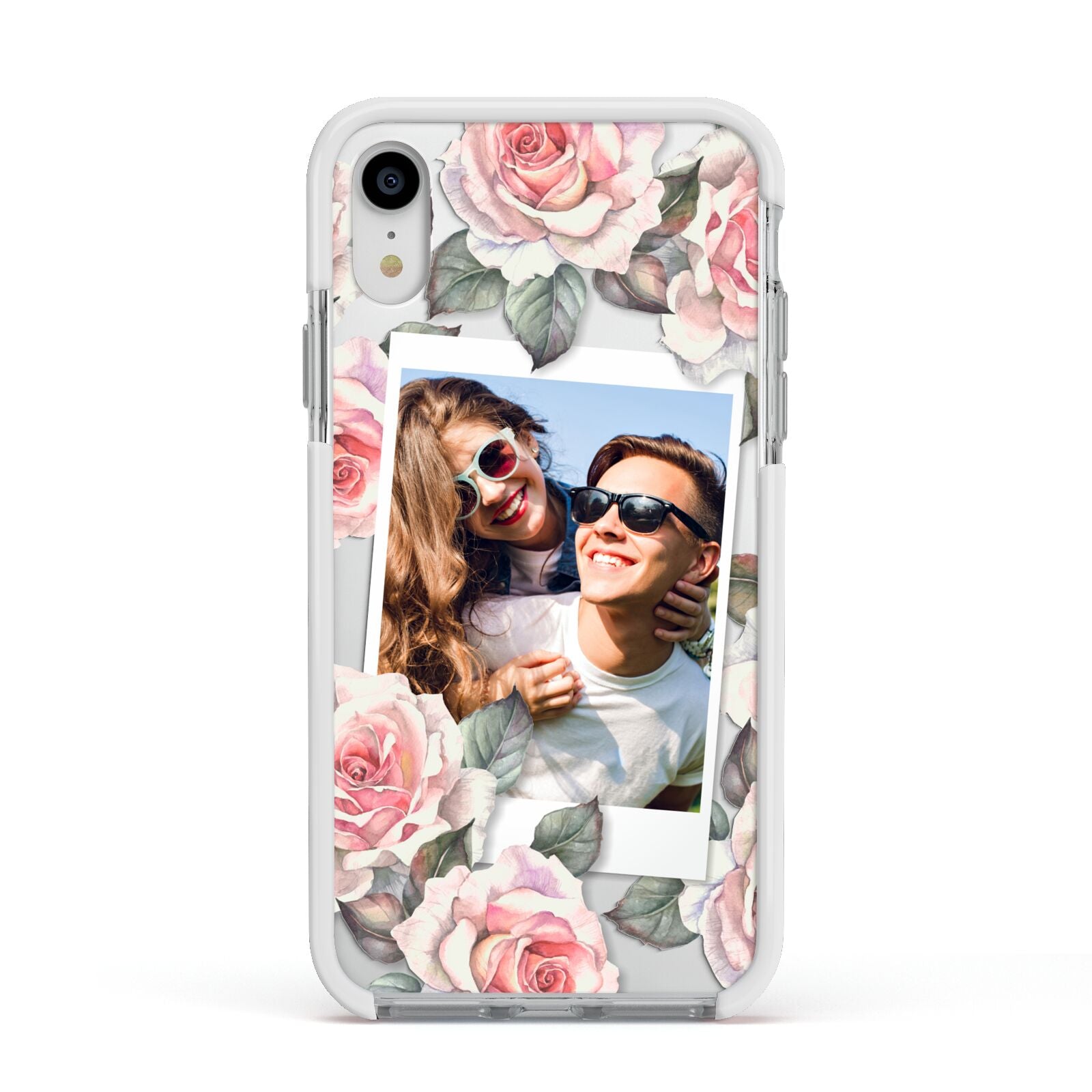 Personalised Photo Floral Apple iPhone XR Impact Case White Edge on Silver Phone