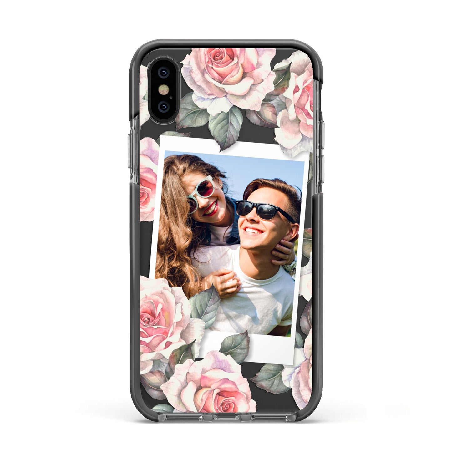 Personalised Photo Floral Apple iPhone Xs Impact Case Black Edge on Black Phone