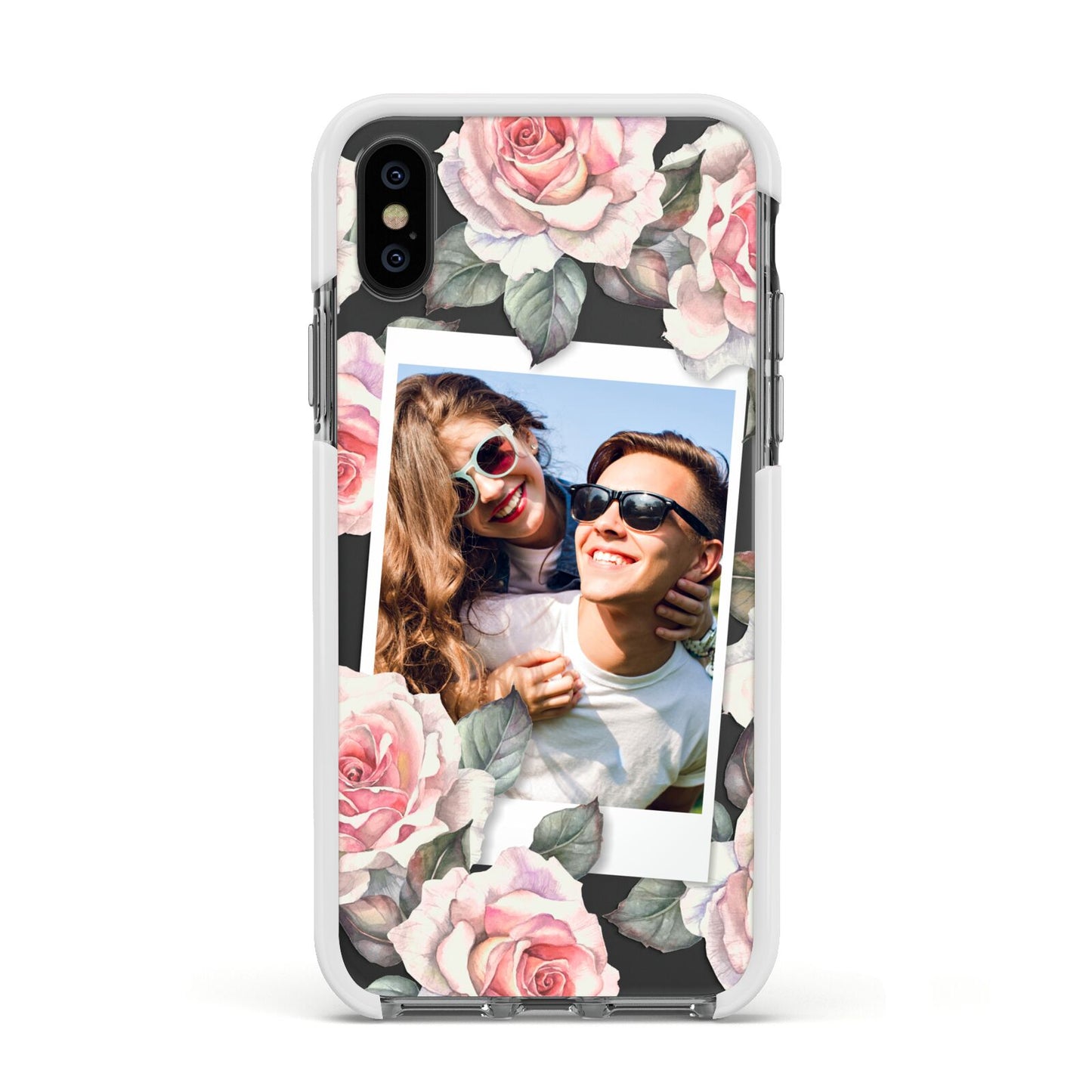 Personalised Photo Floral Apple iPhone Xs Impact Case White Edge on Black Phone