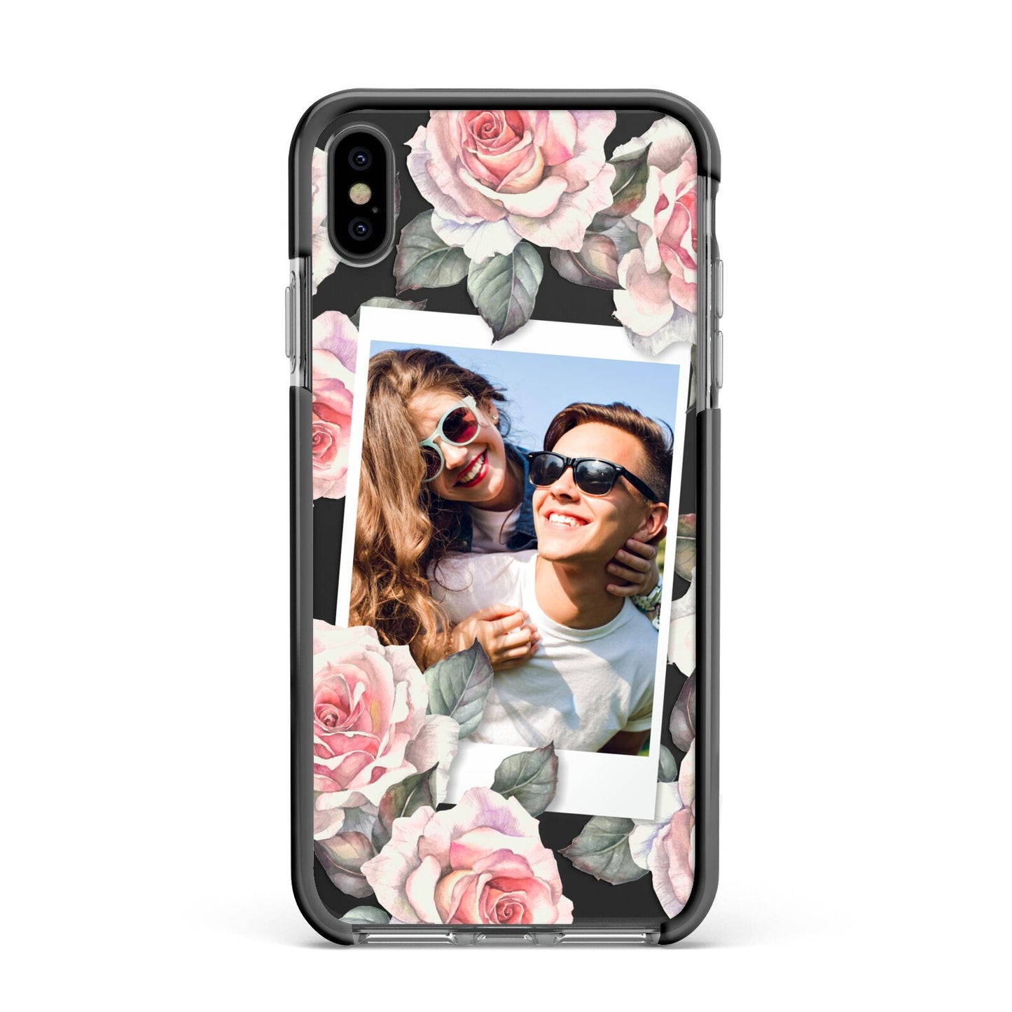 Personalised Photo Floral Apple iPhone Xs Max Impact Case Black Edge on Black Phone