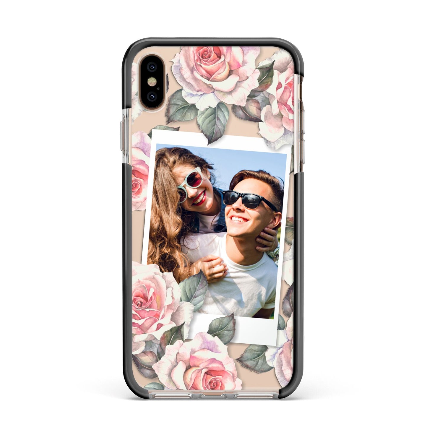 Personalised Photo Floral Apple iPhone Xs Max Impact Case Black Edge on Gold Phone