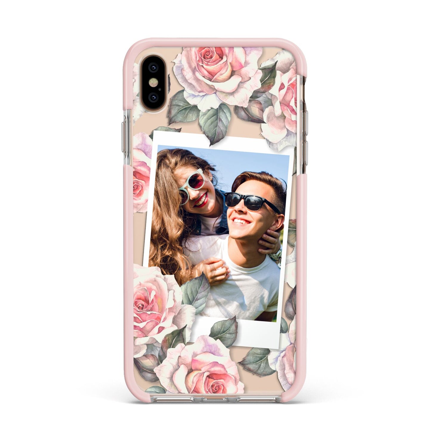 Personalised Photo Floral Apple iPhone Xs Max Impact Case Pink Edge on Gold Phone
