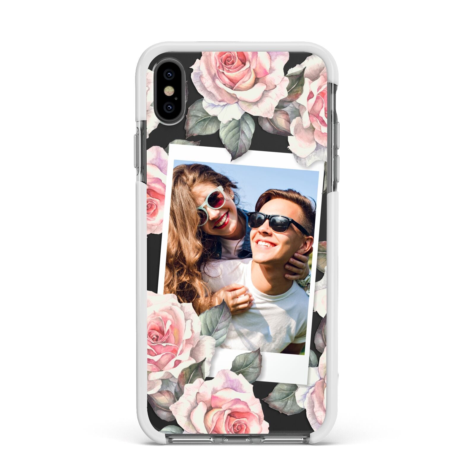 Personalised Photo Floral Apple iPhone Xs Max Impact Case White Edge on Black Phone