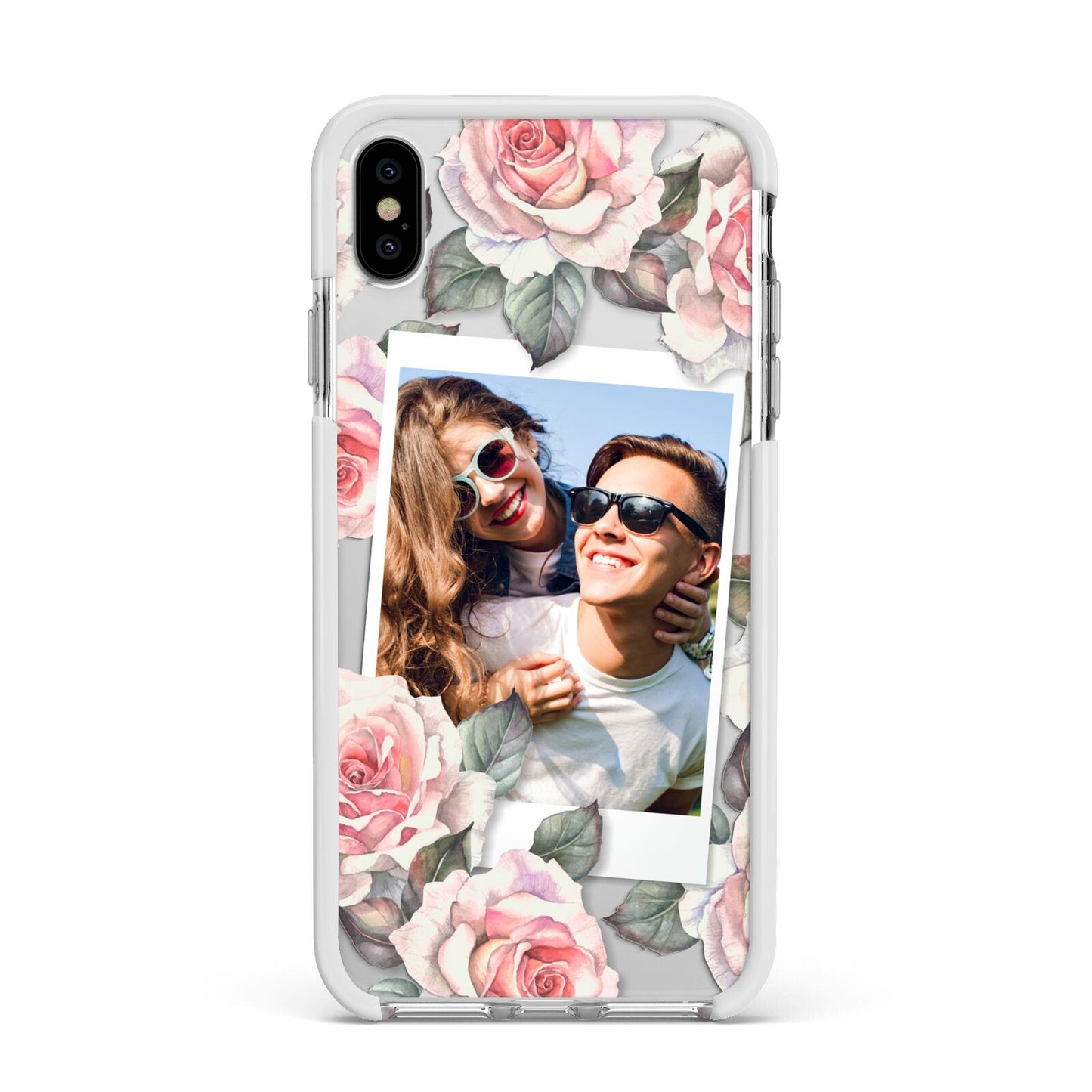Personalised Photo Floral Apple iPhone Xs Max Impact Case White Edge on Silver Phone