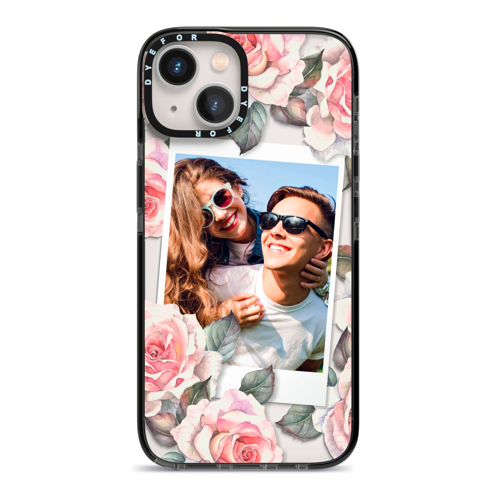 Personalised Photo Floral iPhone 13 Black Impact Case on Silver phone