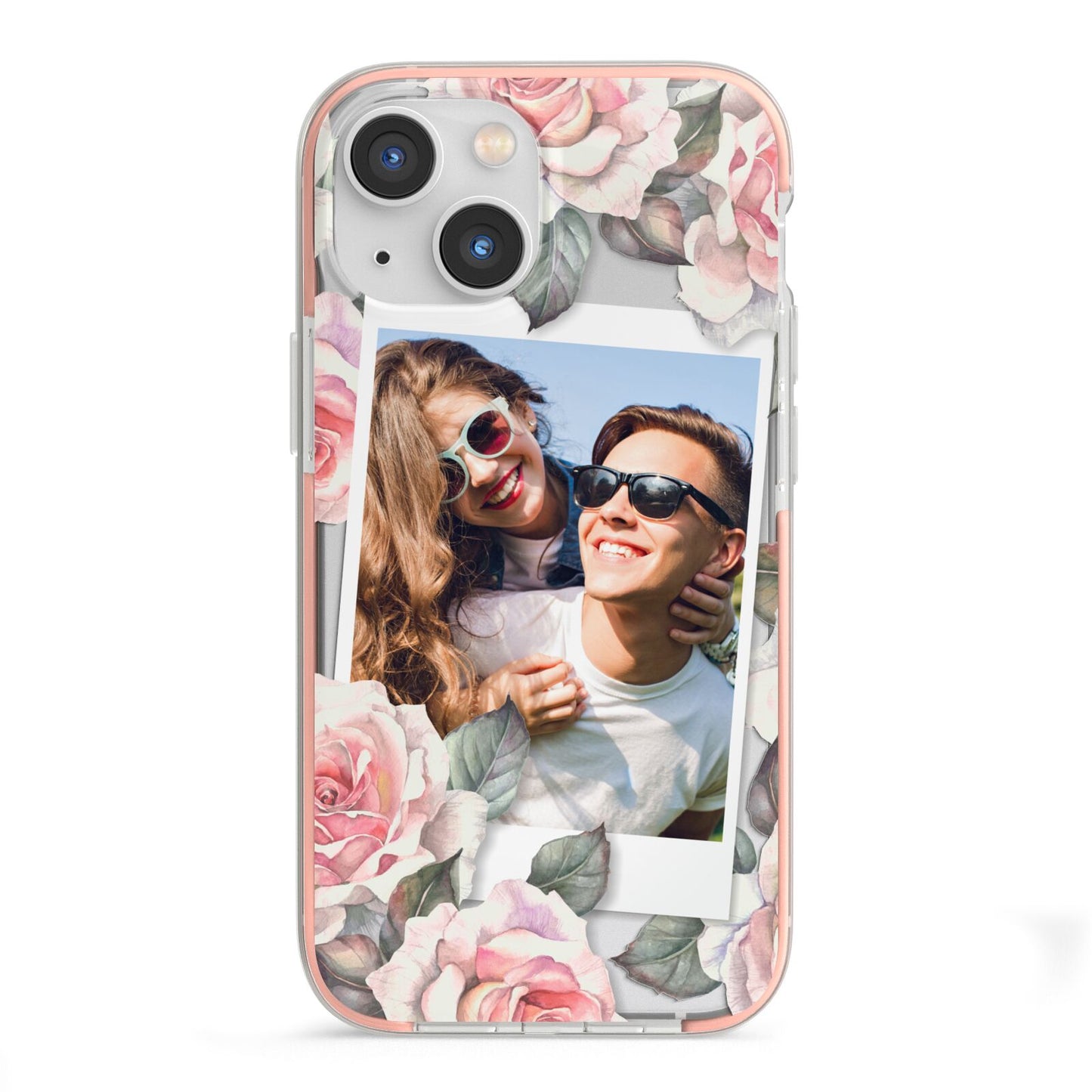 Personalised Photo Floral iPhone 13 Mini TPU Impact Case with Pink Edges