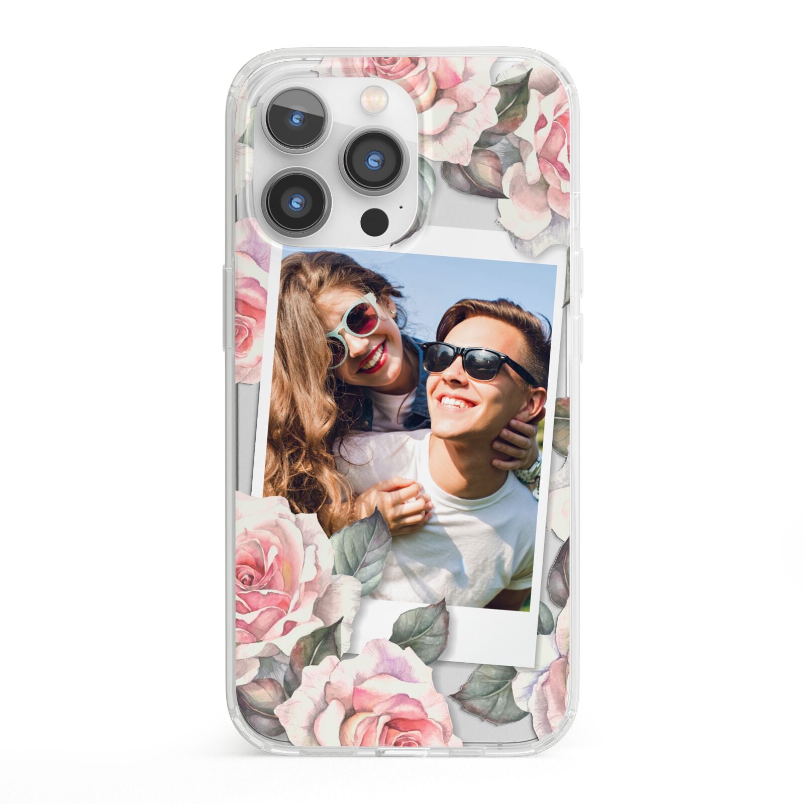 Personalised Photo Floral iPhone 13 Pro Clear Bumper Case