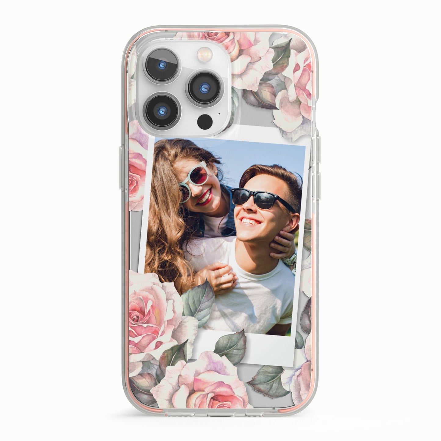Personalised Photo Floral iPhone 13 Pro TPU Impact Case with Pink Edges