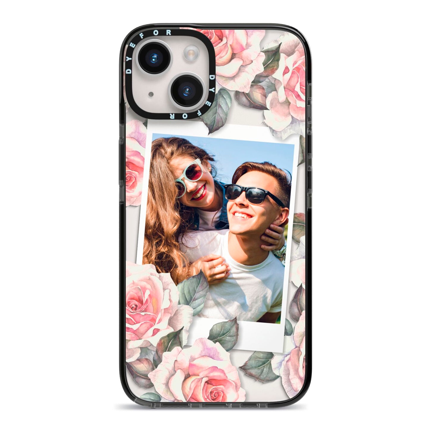 Personalised Photo Floral iPhone 14 Black Impact Case on Silver phone