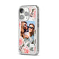 Personalised Photo Floral iPhone 14 Pro Clear Tough Case Silver Angled Image