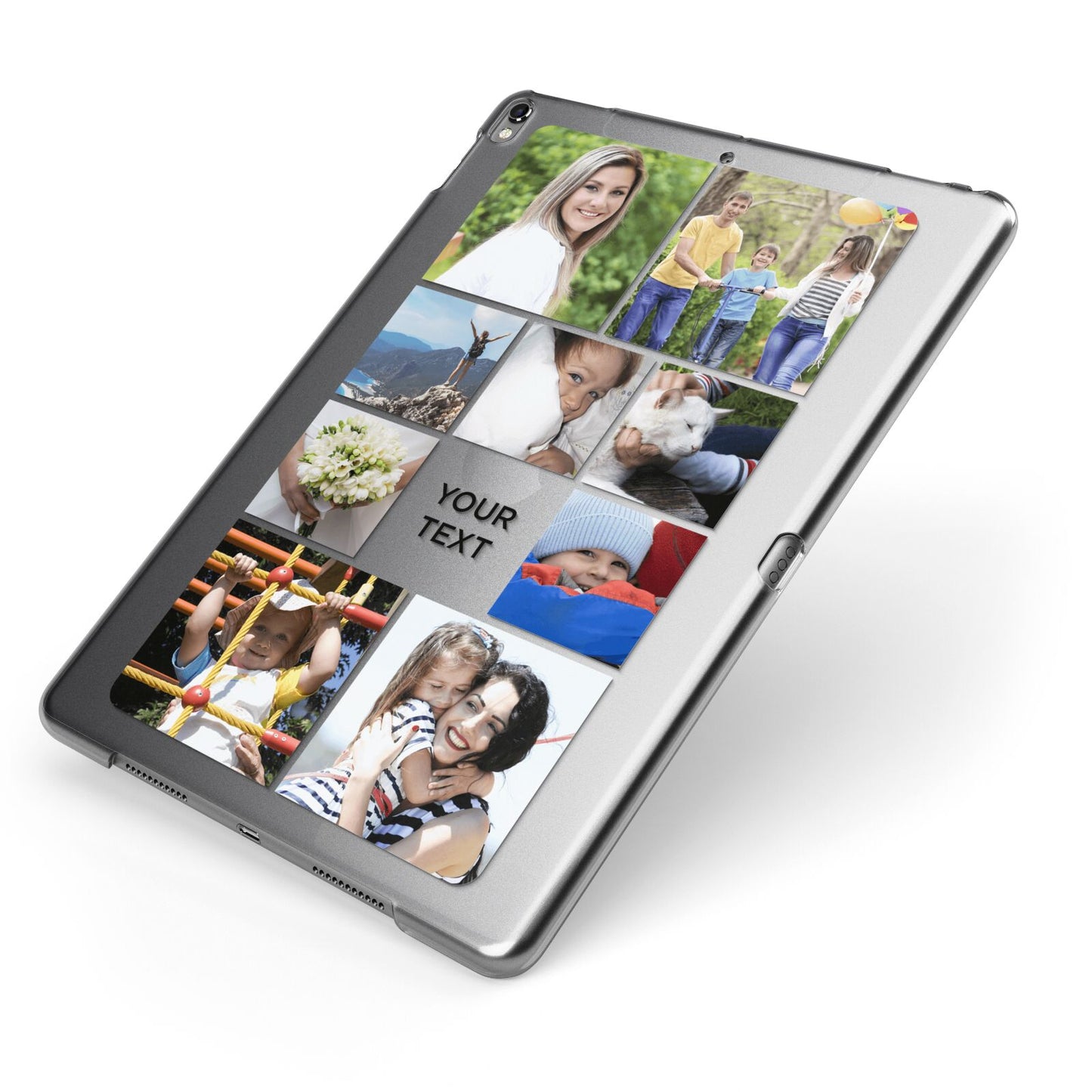 Personalised Photo Grid Apple iPad Case on Grey iPad Side View