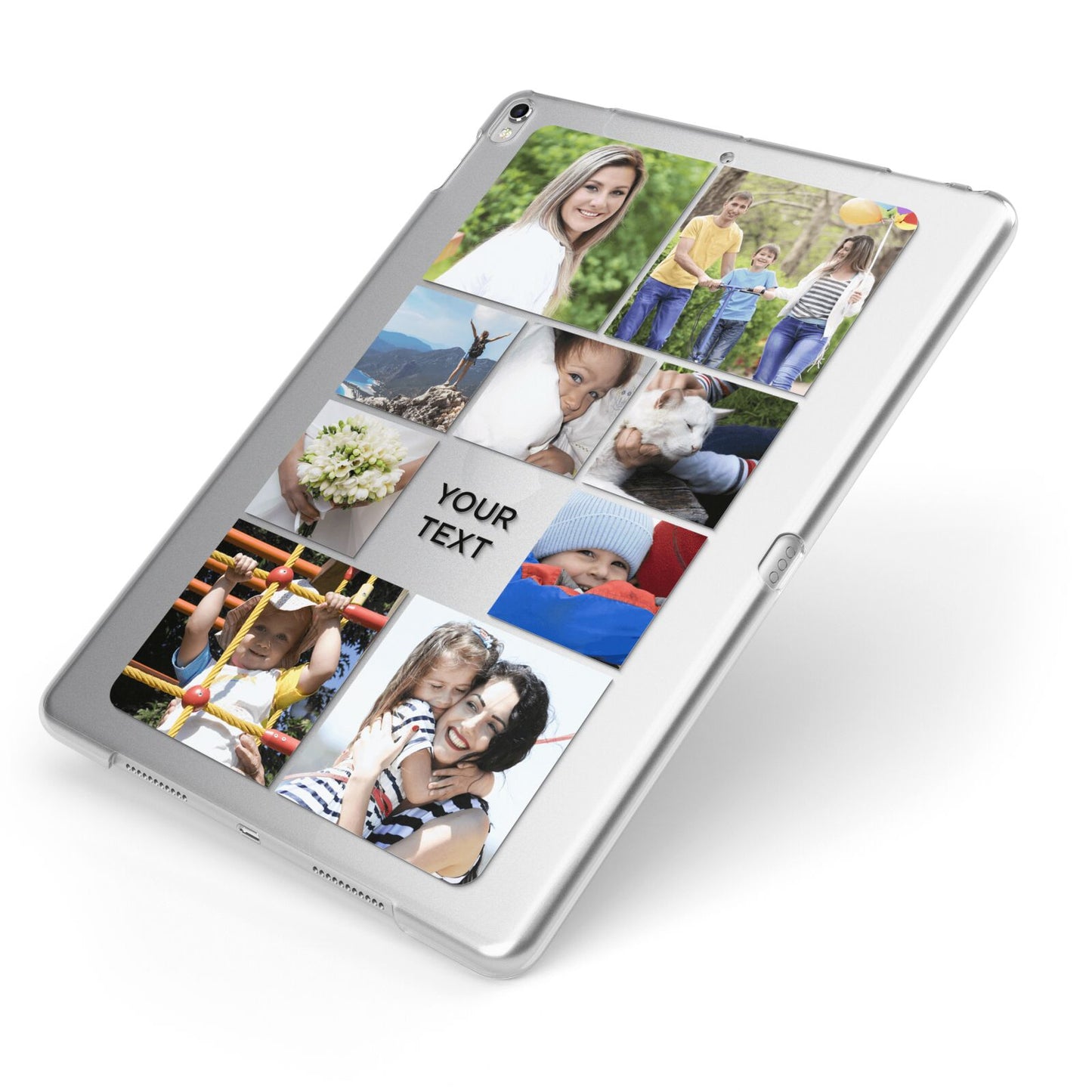 Personalised Photo Grid Apple iPad Case on Silver iPad Side View