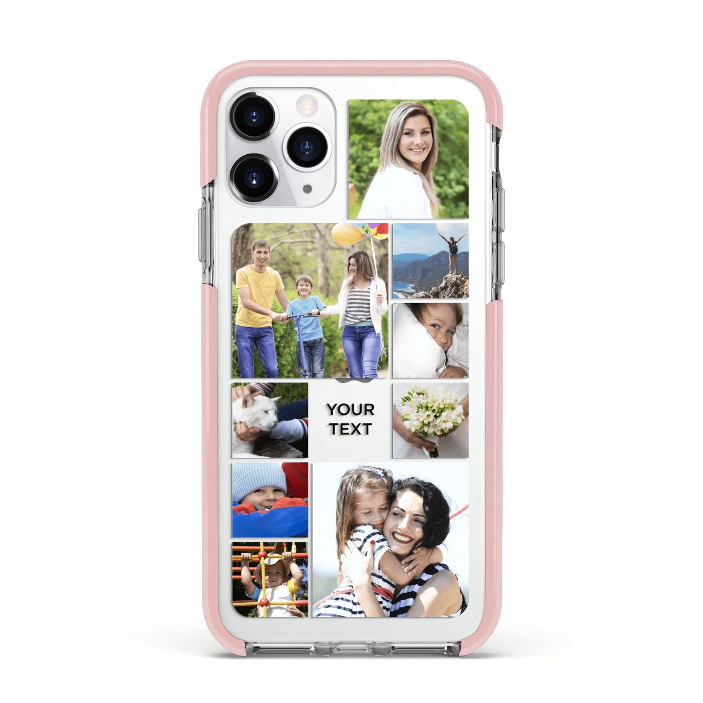 Personalised Photo Grid Apple iPhone 11 Pro in Silver with Pink Impact Case