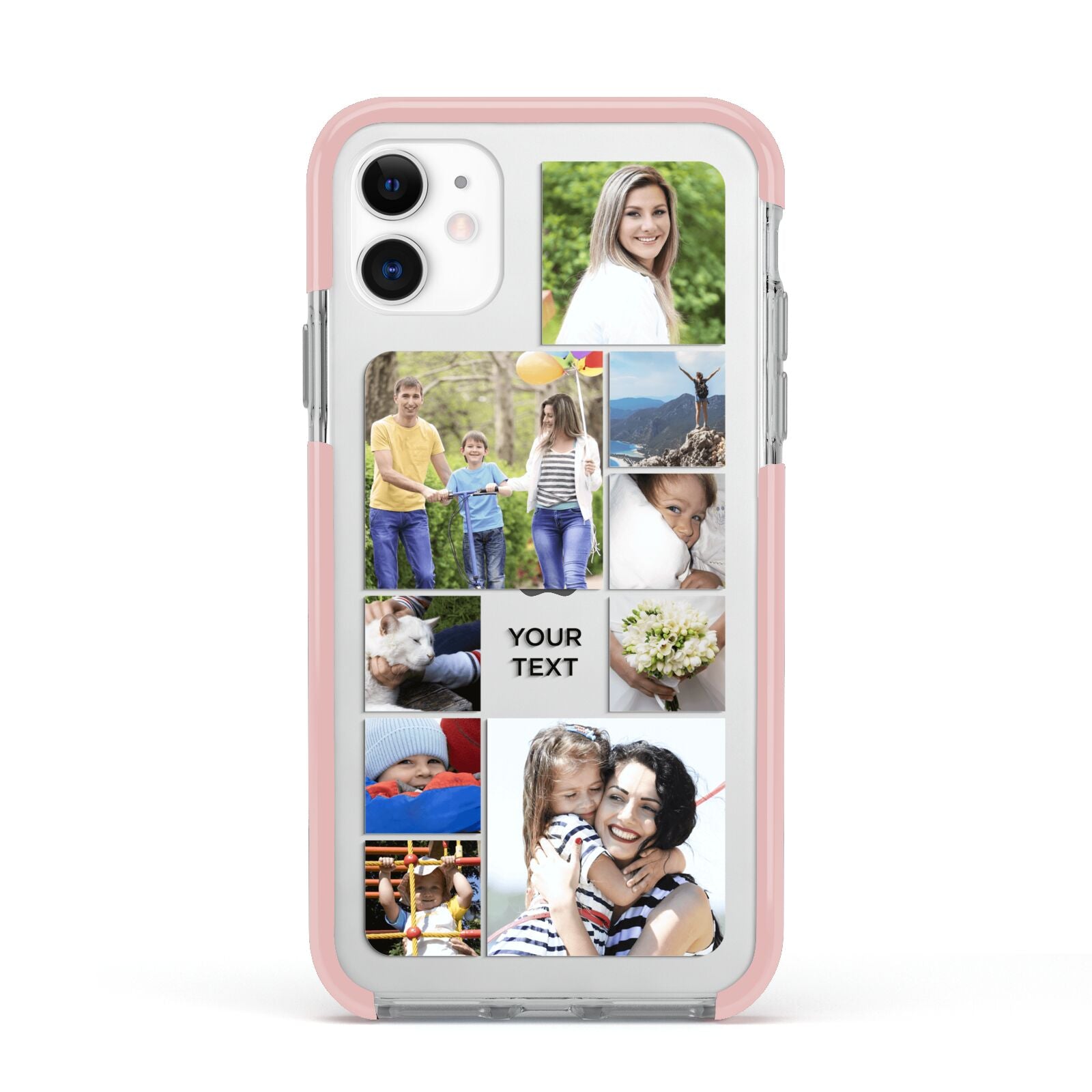 Personalised Photo Grid Apple iPhone 11 in White with Pink Impact Case