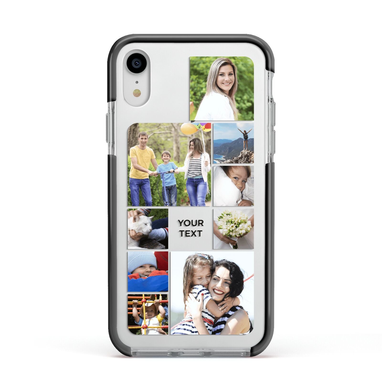 Personalised Photo Grid Apple iPhone XR Impact Case Black Edge on Silver Phone