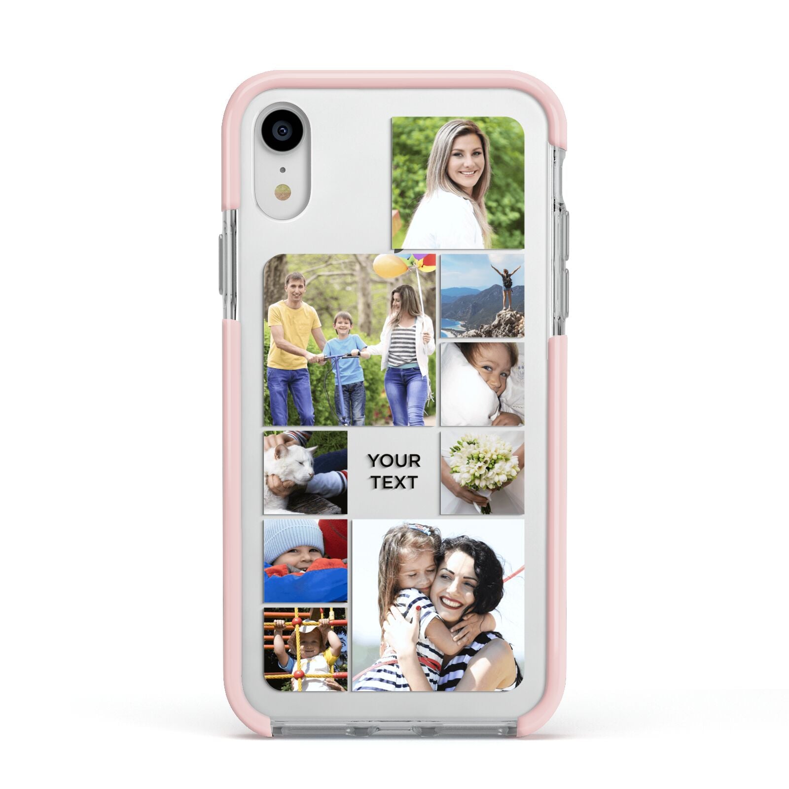 Personalised Photo Grid Apple iPhone XR Impact Case Pink Edge on Silver Phone