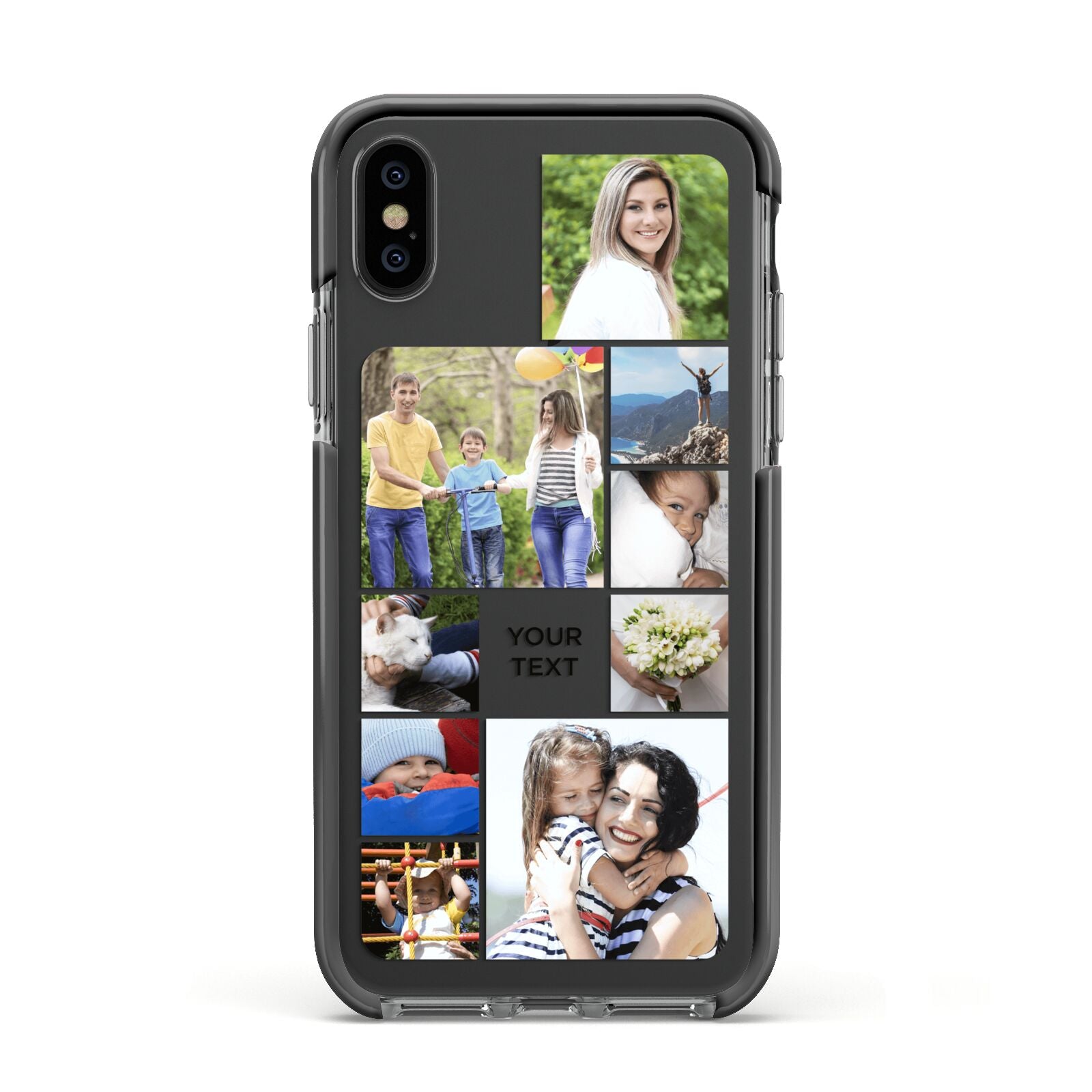 Personalised Photo Grid Apple iPhone Xs Impact Case Black Edge on Black Phone