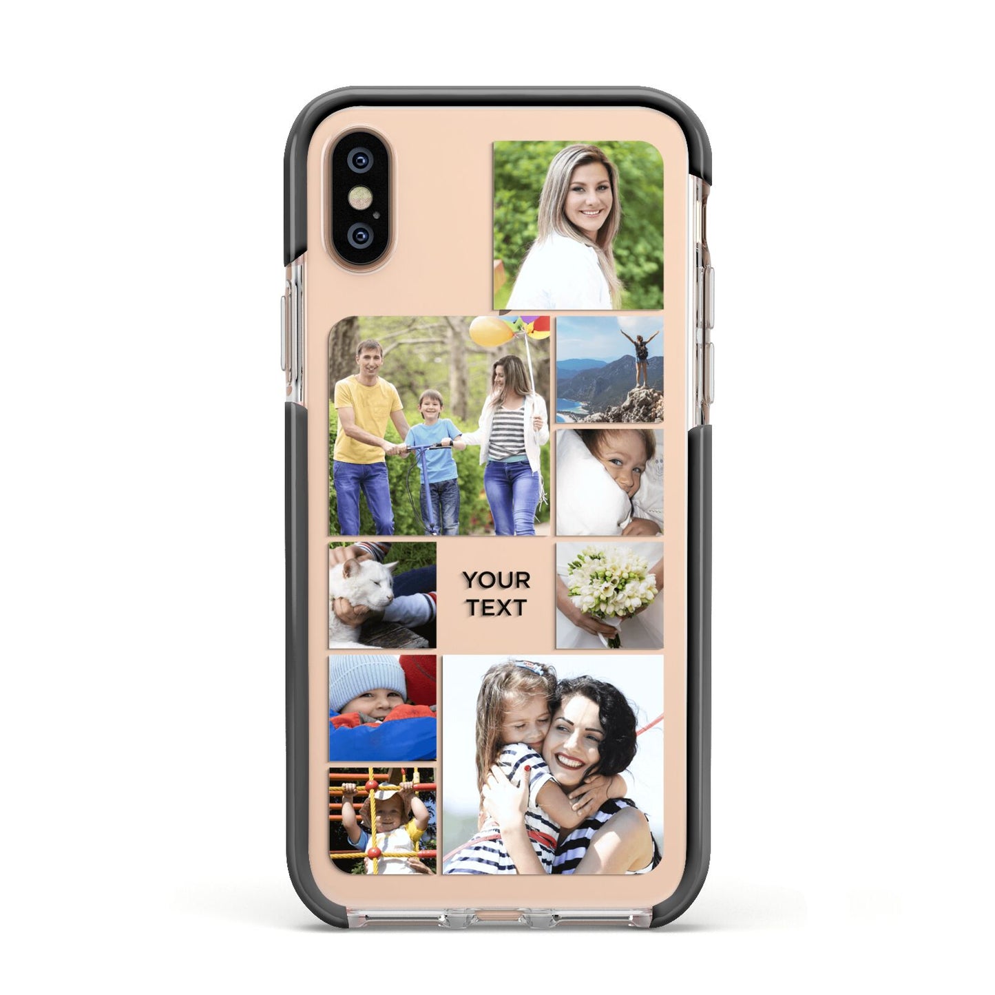 Personalised Photo Grid Apple iPhone Xs Impact Case Black Edge on Gold Phone
