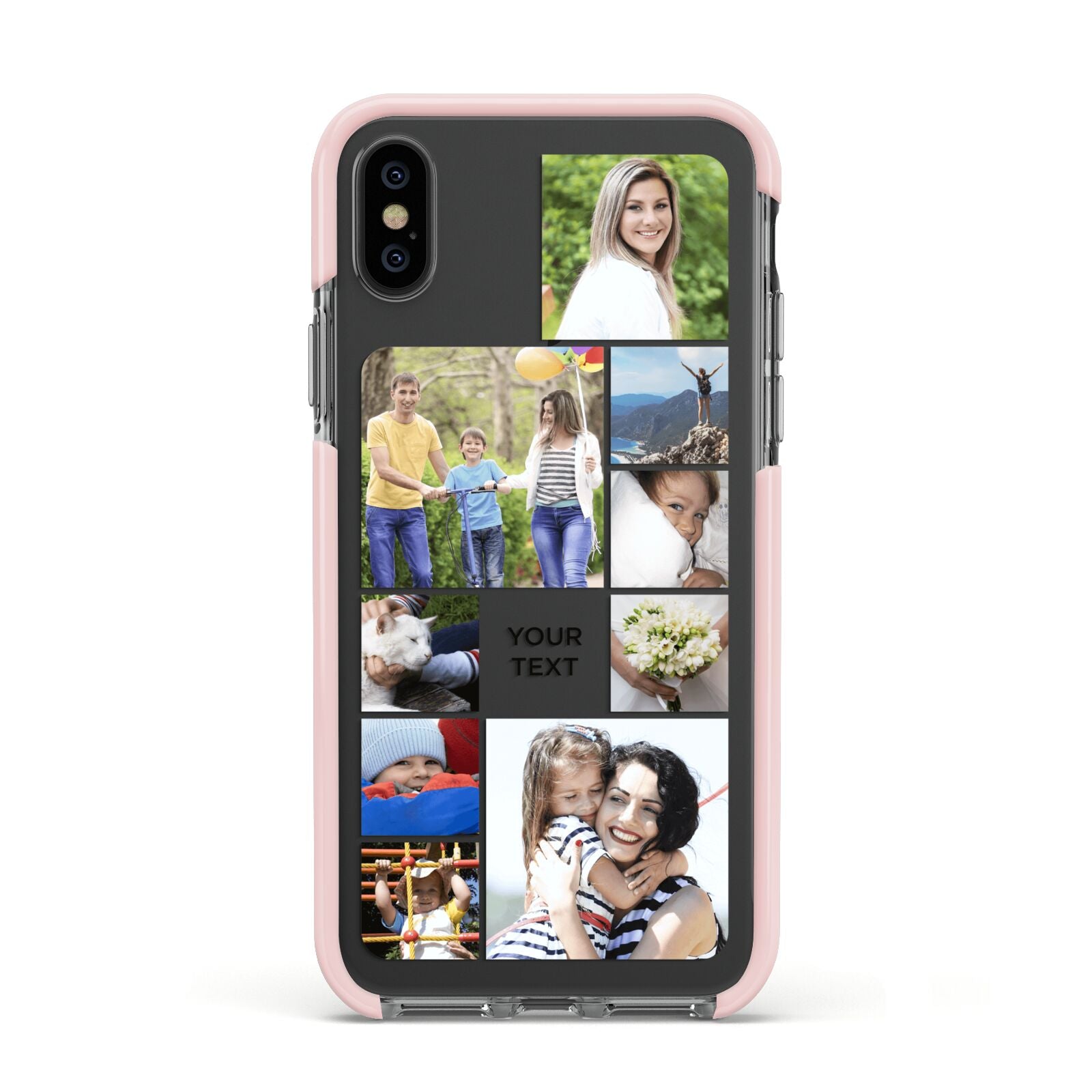 Personalised Photo Grid Apple iPhone Xs Impact Case Pink Edge on Black Phone