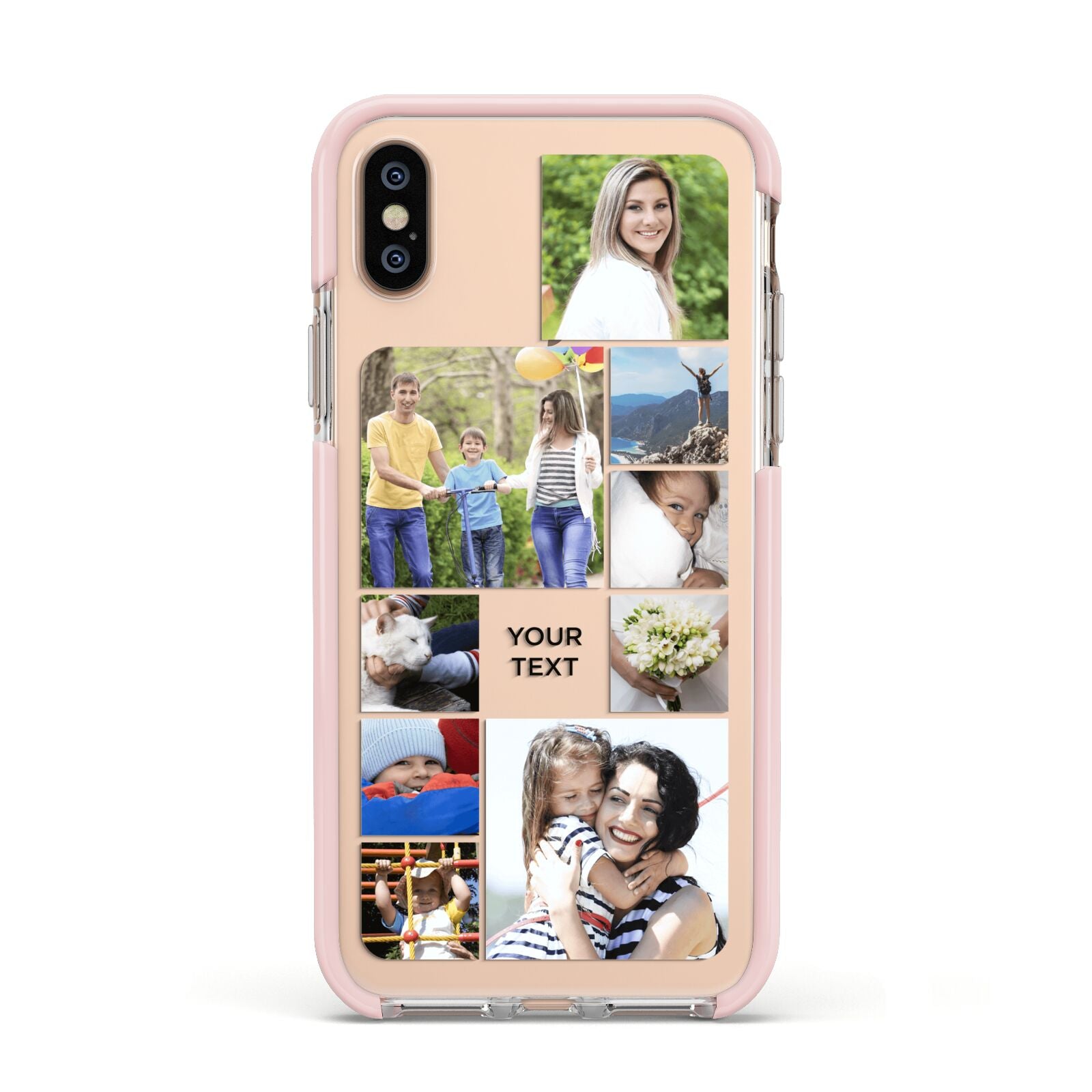 Personalised Photo Grid Apple iPhone Xs Impact Case Pink Edge on Gold Phone