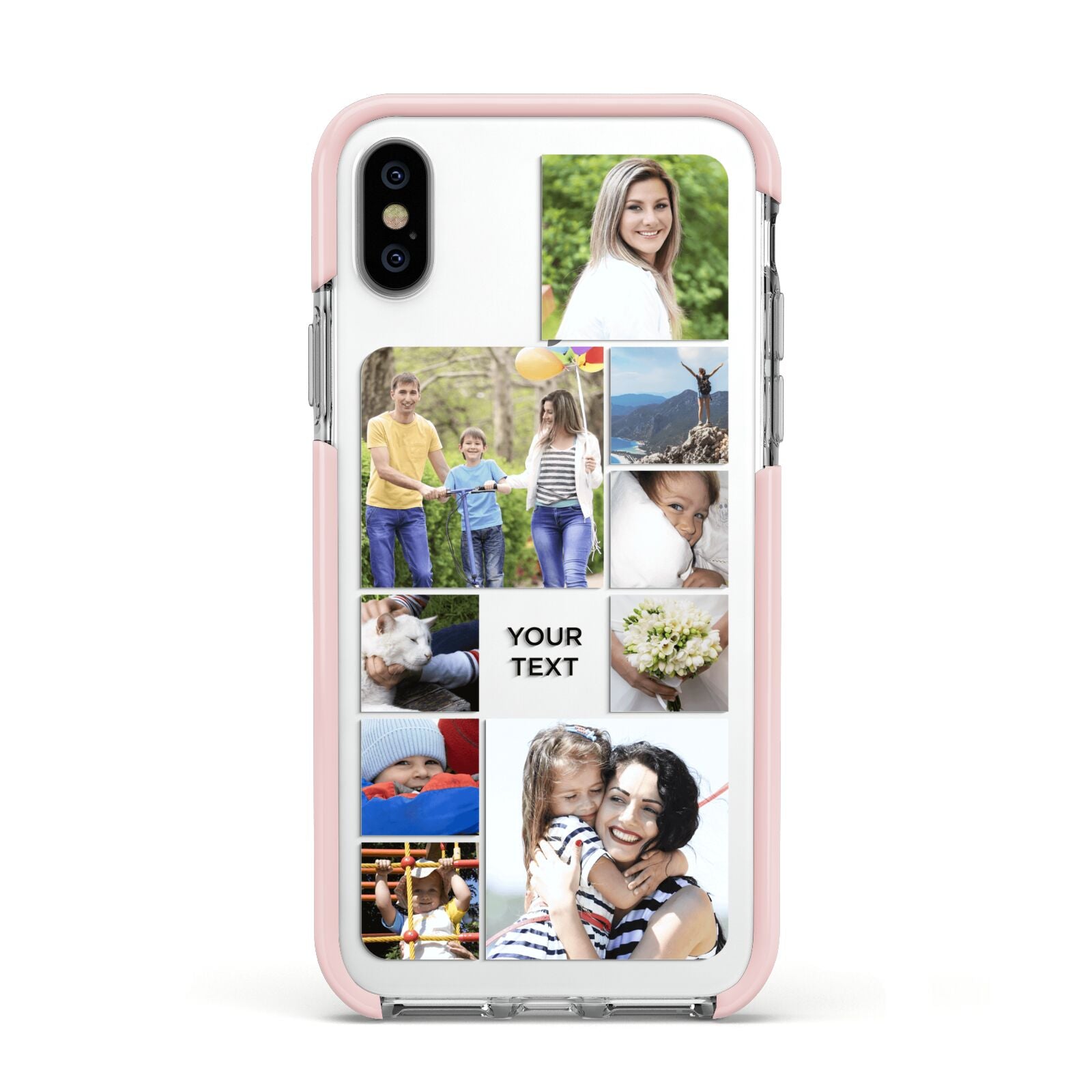 Personalised Photo Grid Apple iPhone Xs Impact Case Pink Edge on Silver Phone