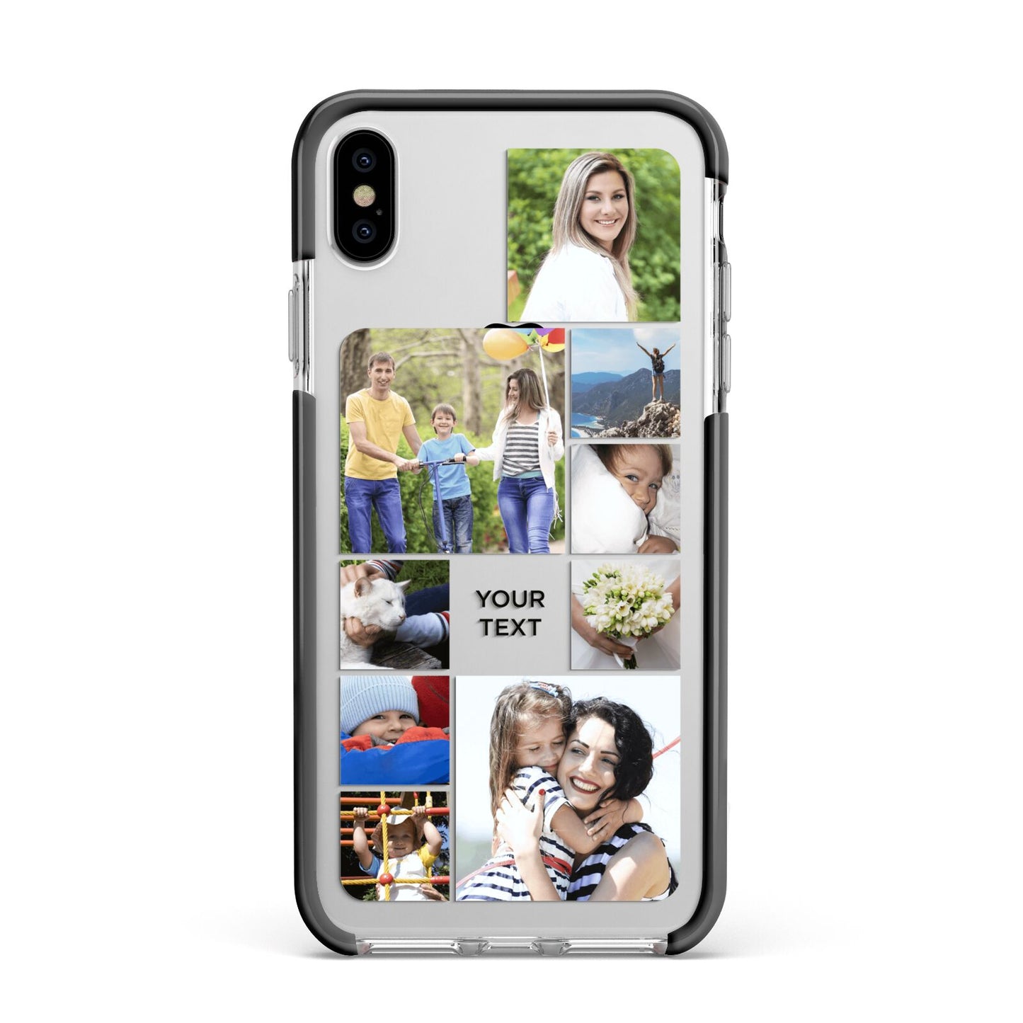 Personalised Photo Grid Apple iPhone Xs Max Impact Case Black Edge on Silver Phone