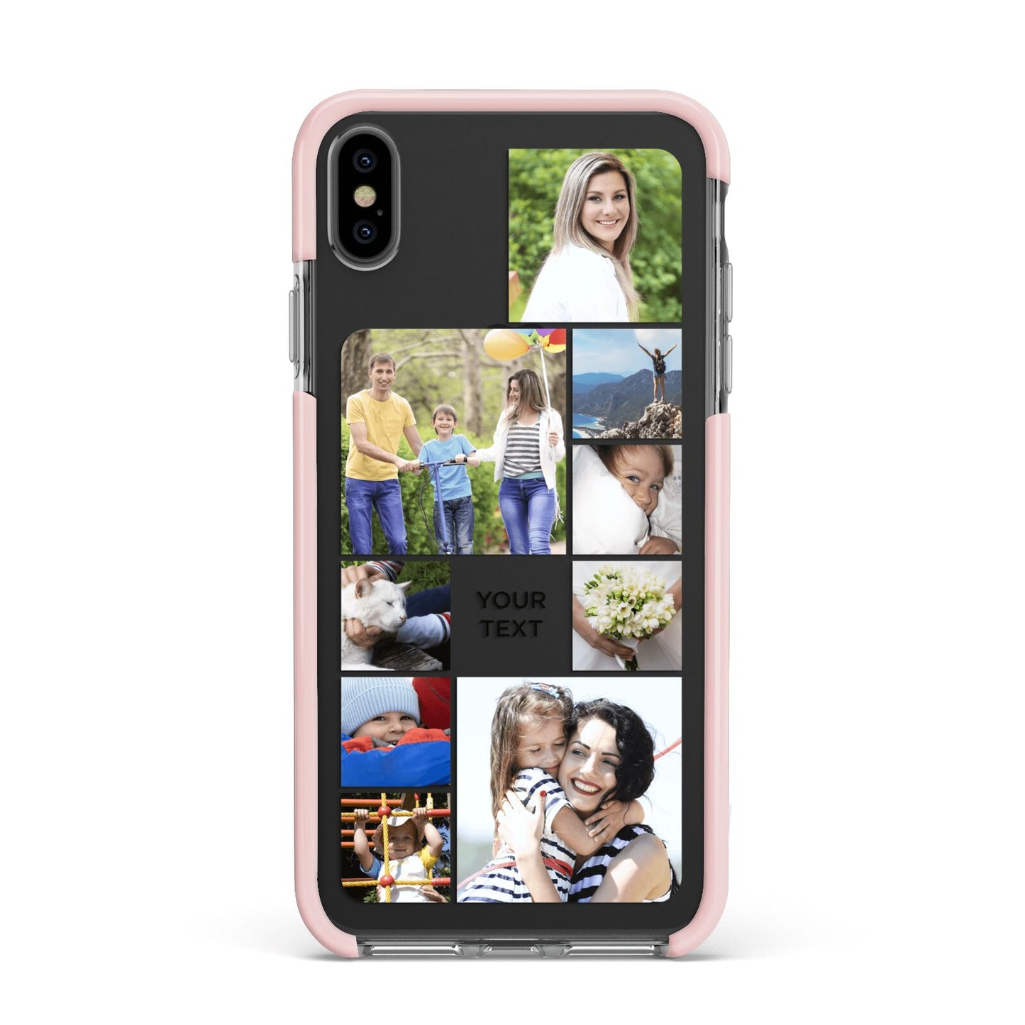 Personalised Photo Grid Apple iPhone Xs Max Impact Case Pink Edge on Black Phone
