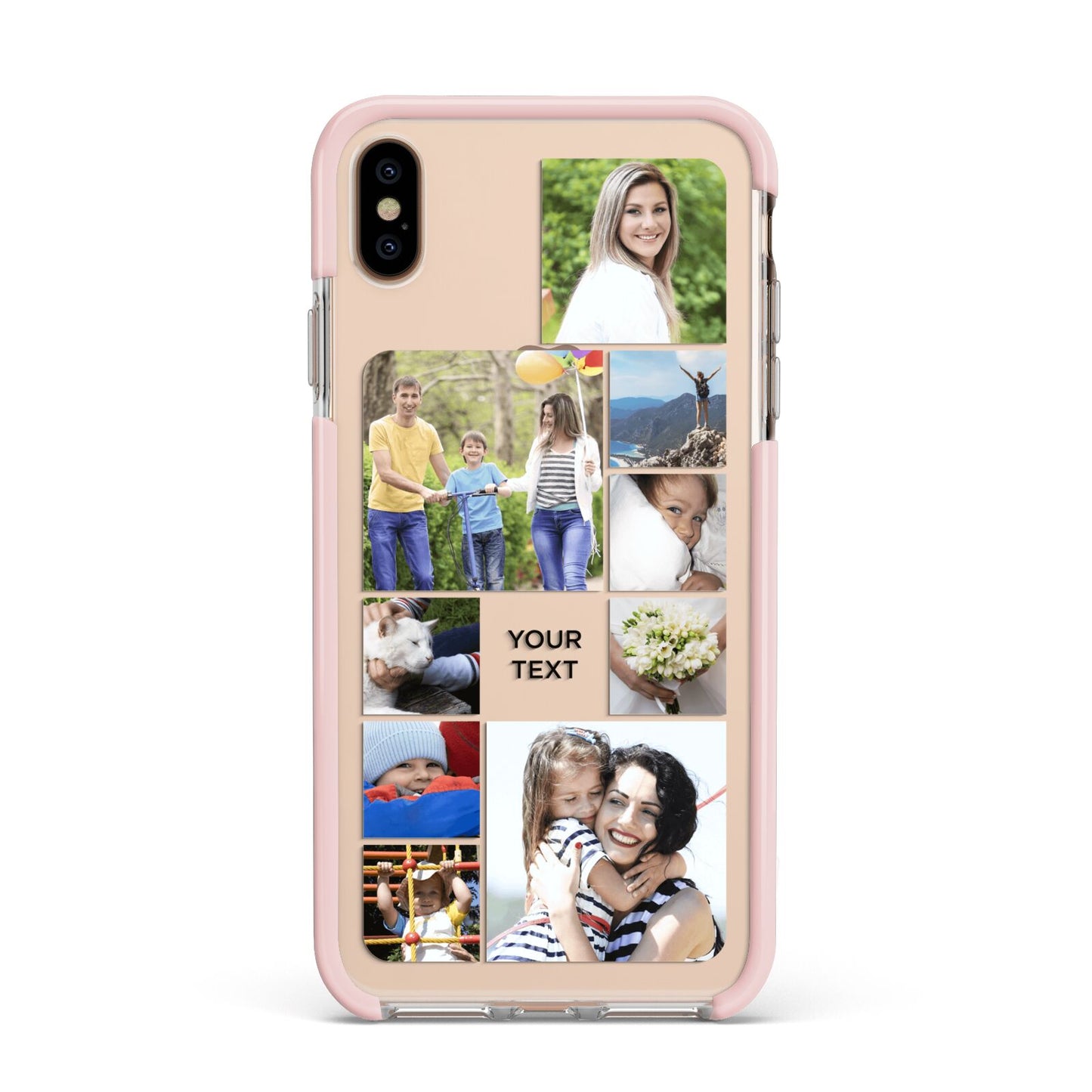Personalised Photo Grid Apple iPhone Xs Max Impact Case Pink Edge on Gold Phone