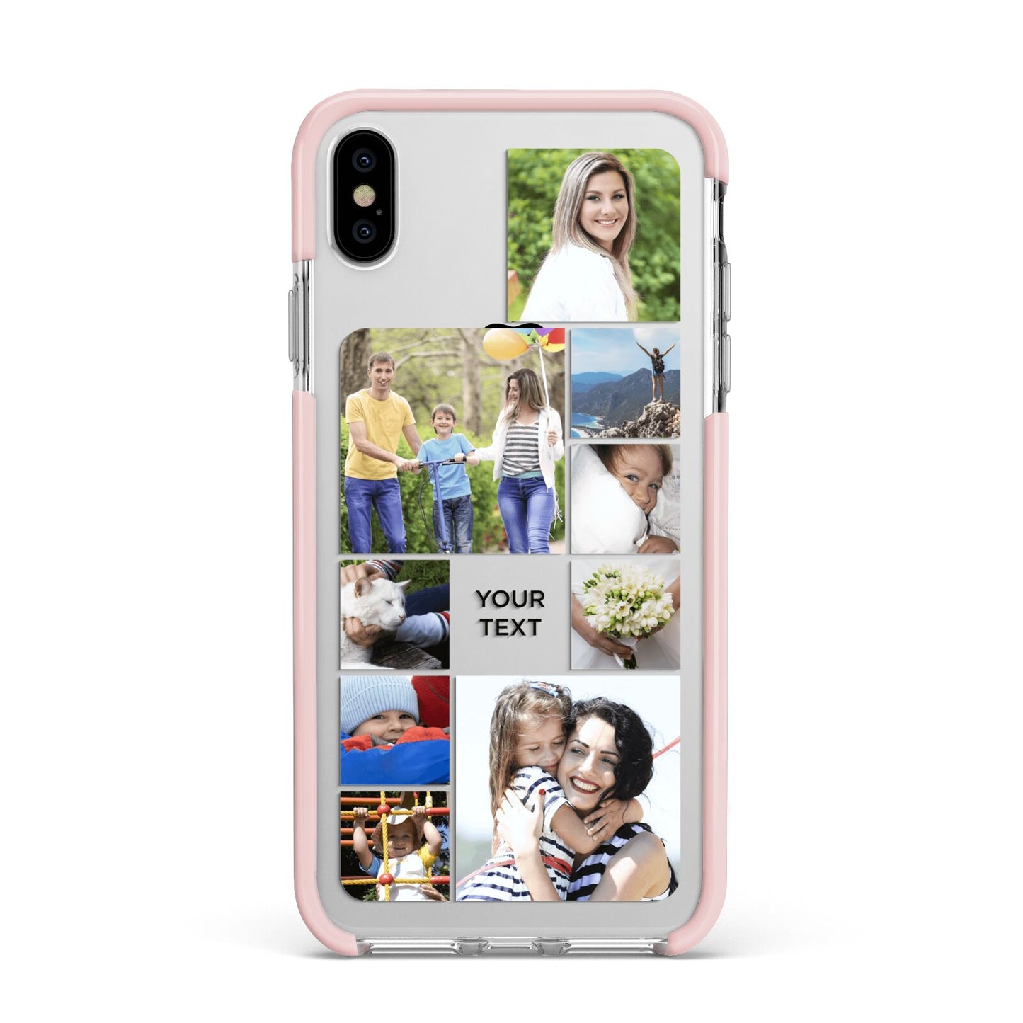 Personalised Photo Grid Apple iPhone Xs Max Impact Case Pink Edge on Silver Phone
