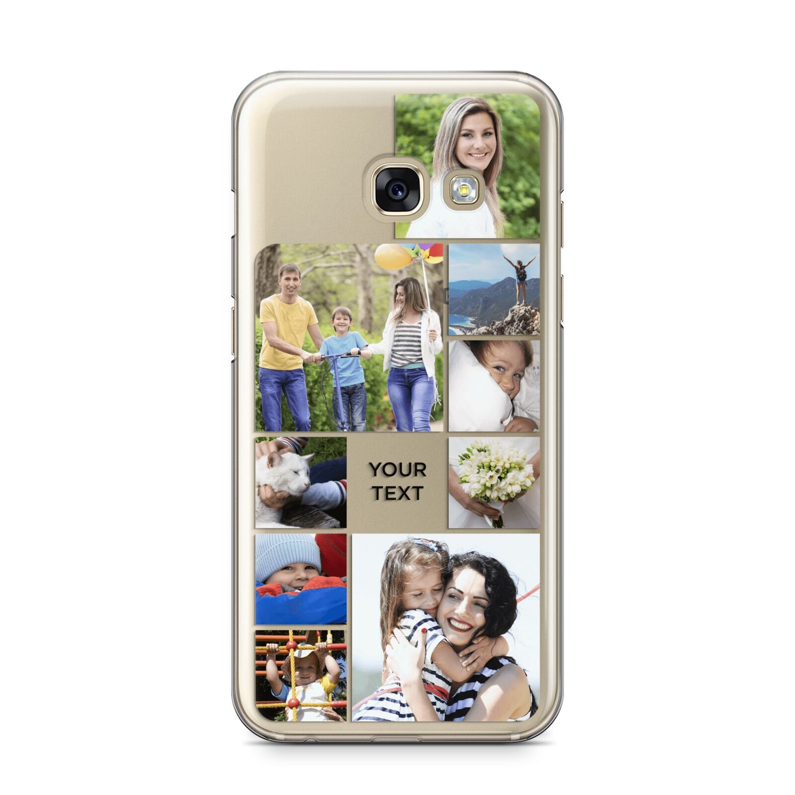 Personalised Photo Grid Samsung Galaxy A3 2017 Case on gold phone