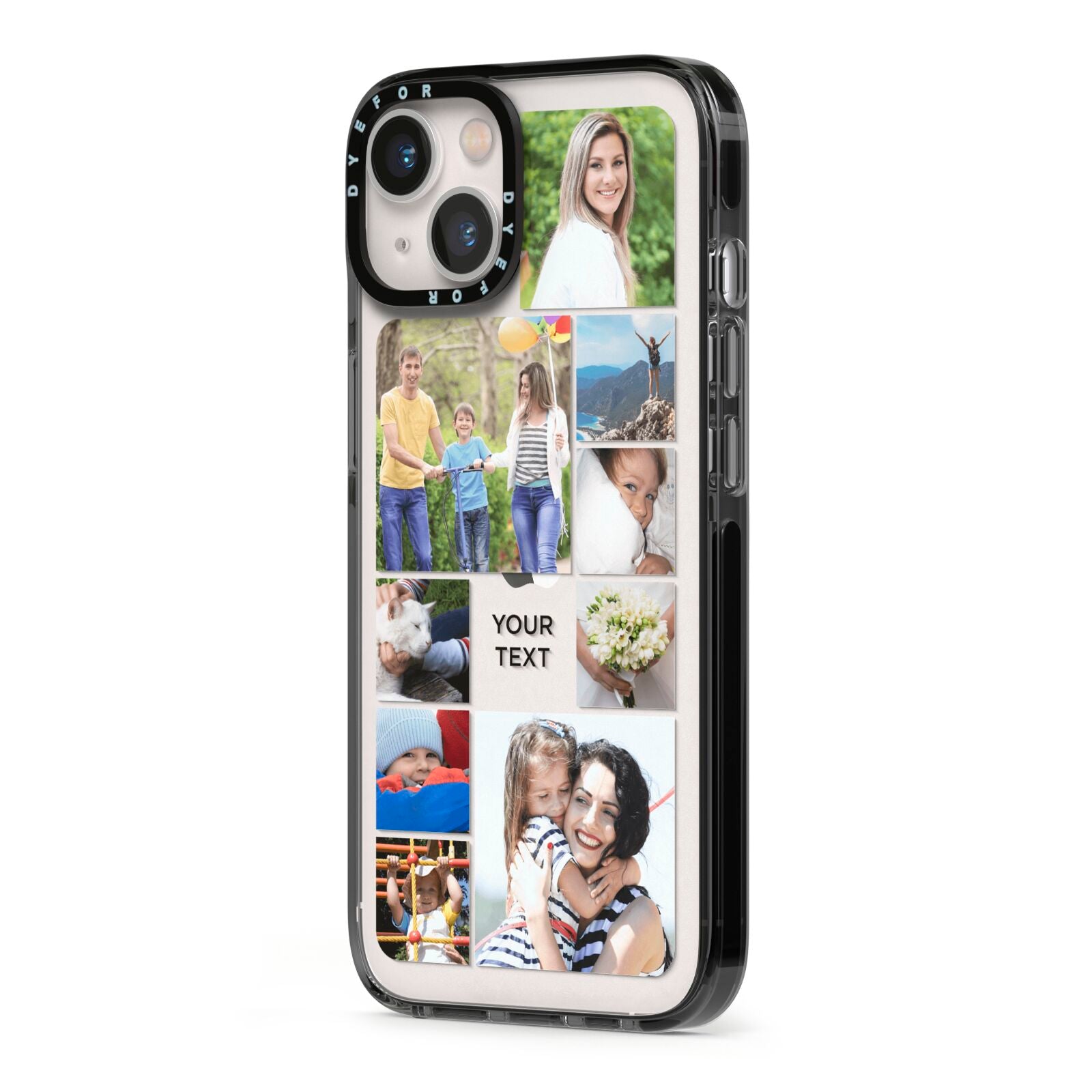 Personalised Photo Grid iPhone 13 Black Impact Case Side Angle on Silver phone
